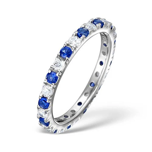 Platinum Claw Set Full Eternity Ring Natural Diamond 0.50ct Sapphire 0.90ct G VS