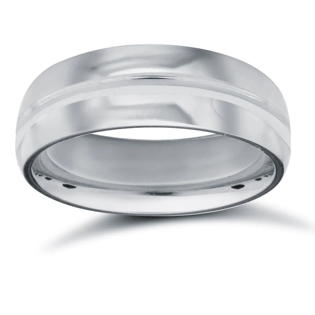 Platinum Premium Weight Court Profile Centre Groove Wedding Ring