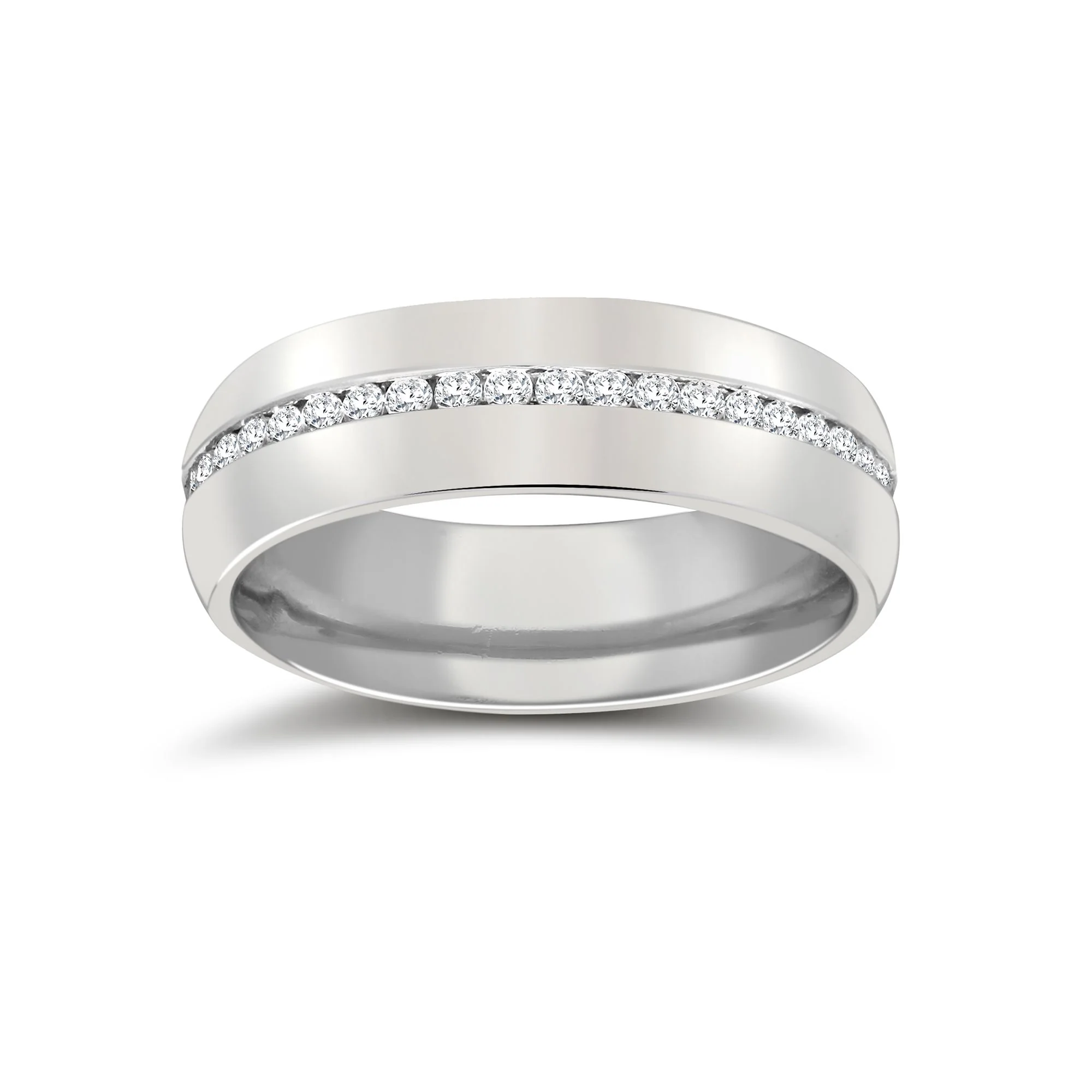 Platinum RBC Court Natural Diamond Wedding Band Fully Set - 6mm - 70pts