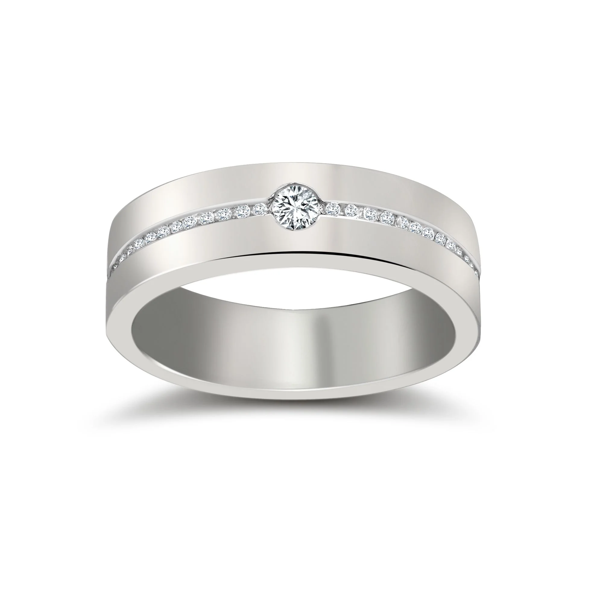 Platinum RBC Flat Court Natural Diamond Wedding Band Half Set - 6mm - 30pts
