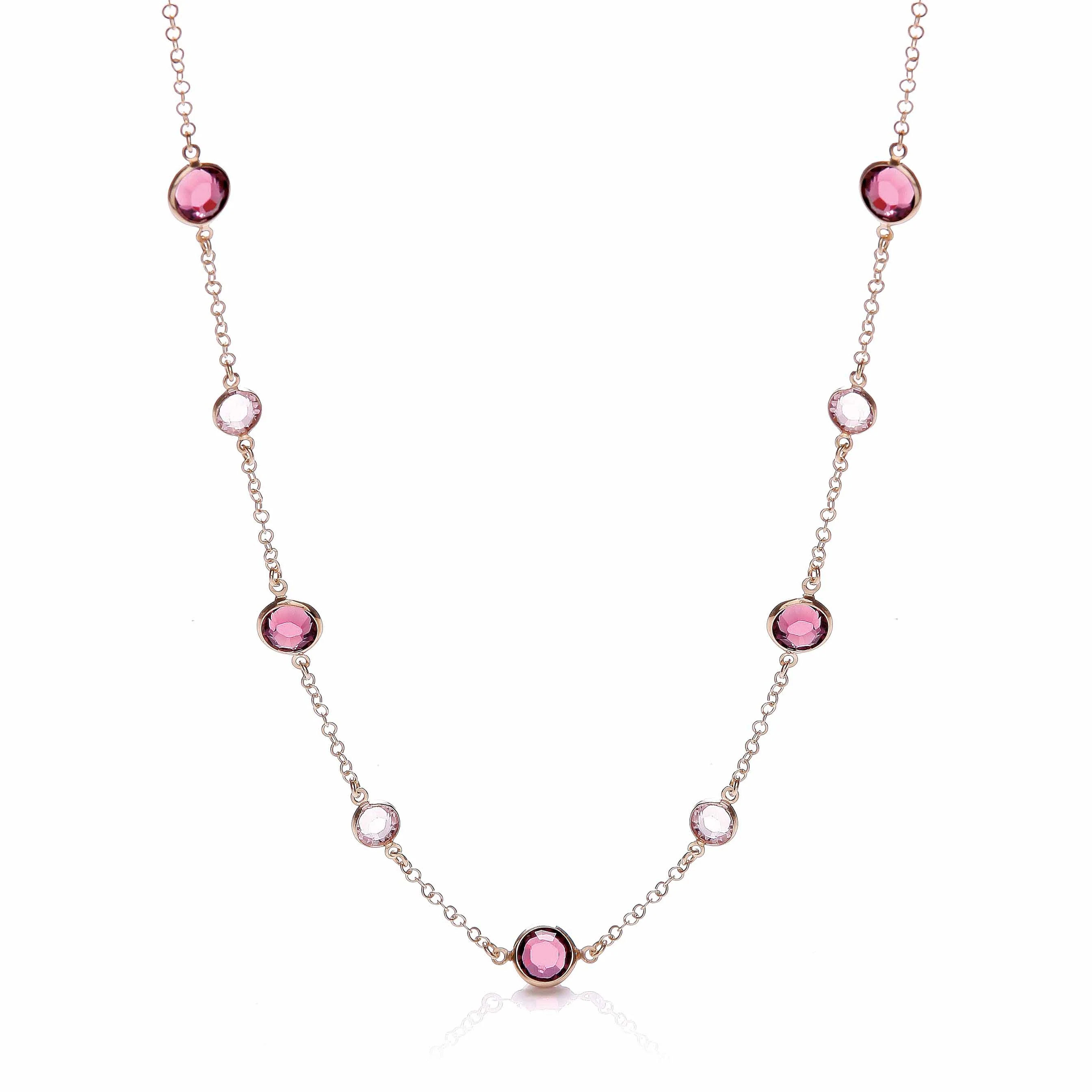 Purple, Pink Stones, Silver Rose Coated Necklace - Silver - Image 2