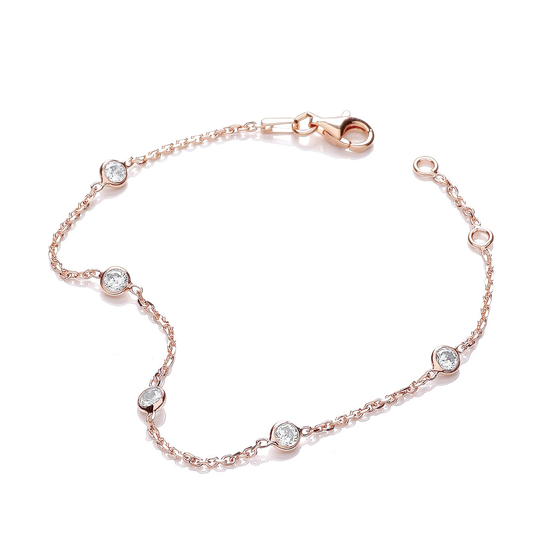 Rose Coated Rubover 5 Cubic Zirconia's Bracelet 7" - Silver
