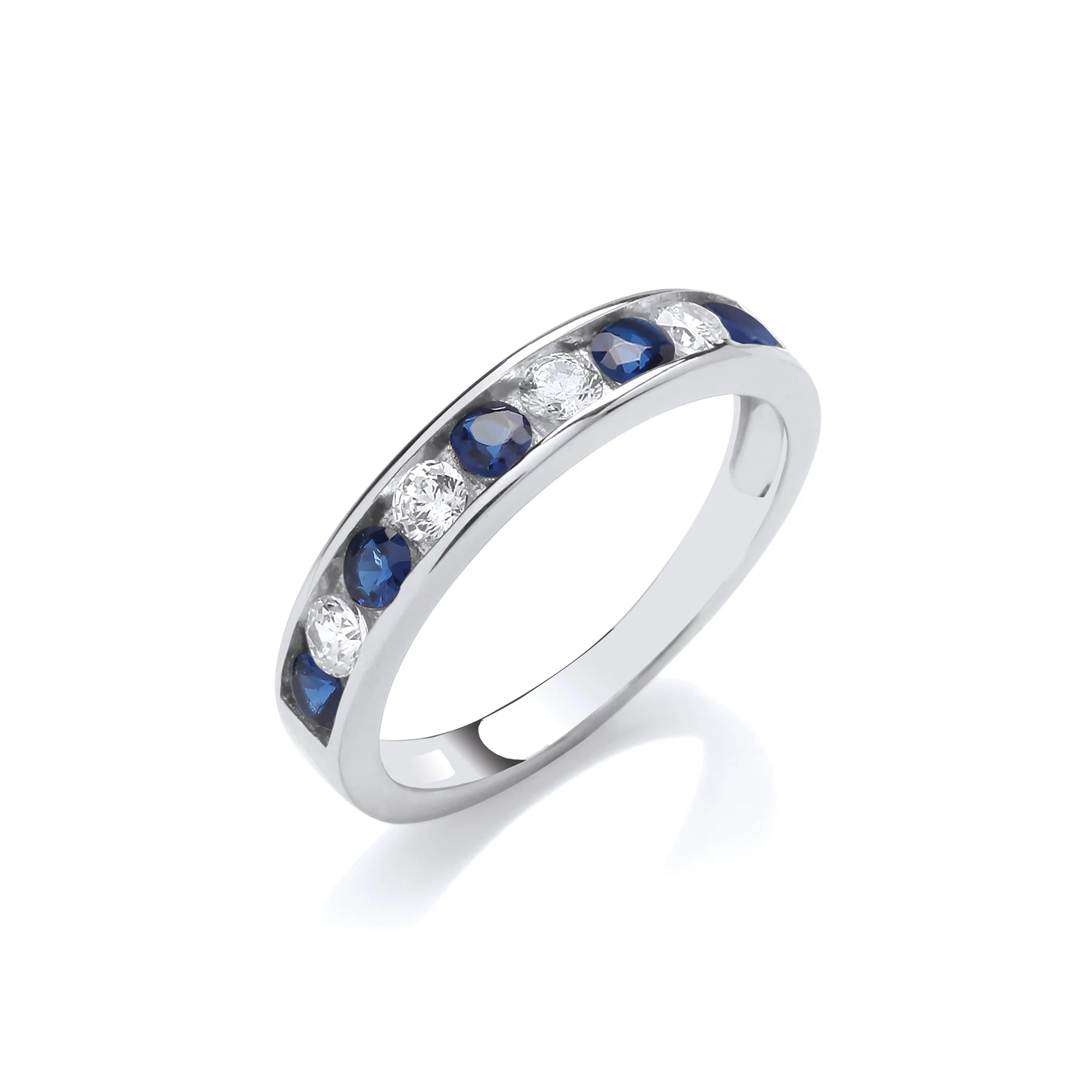 Sapphire Blue & Clear Cubic Zirconia Half ET Silver Ring - Silver - Image 2
