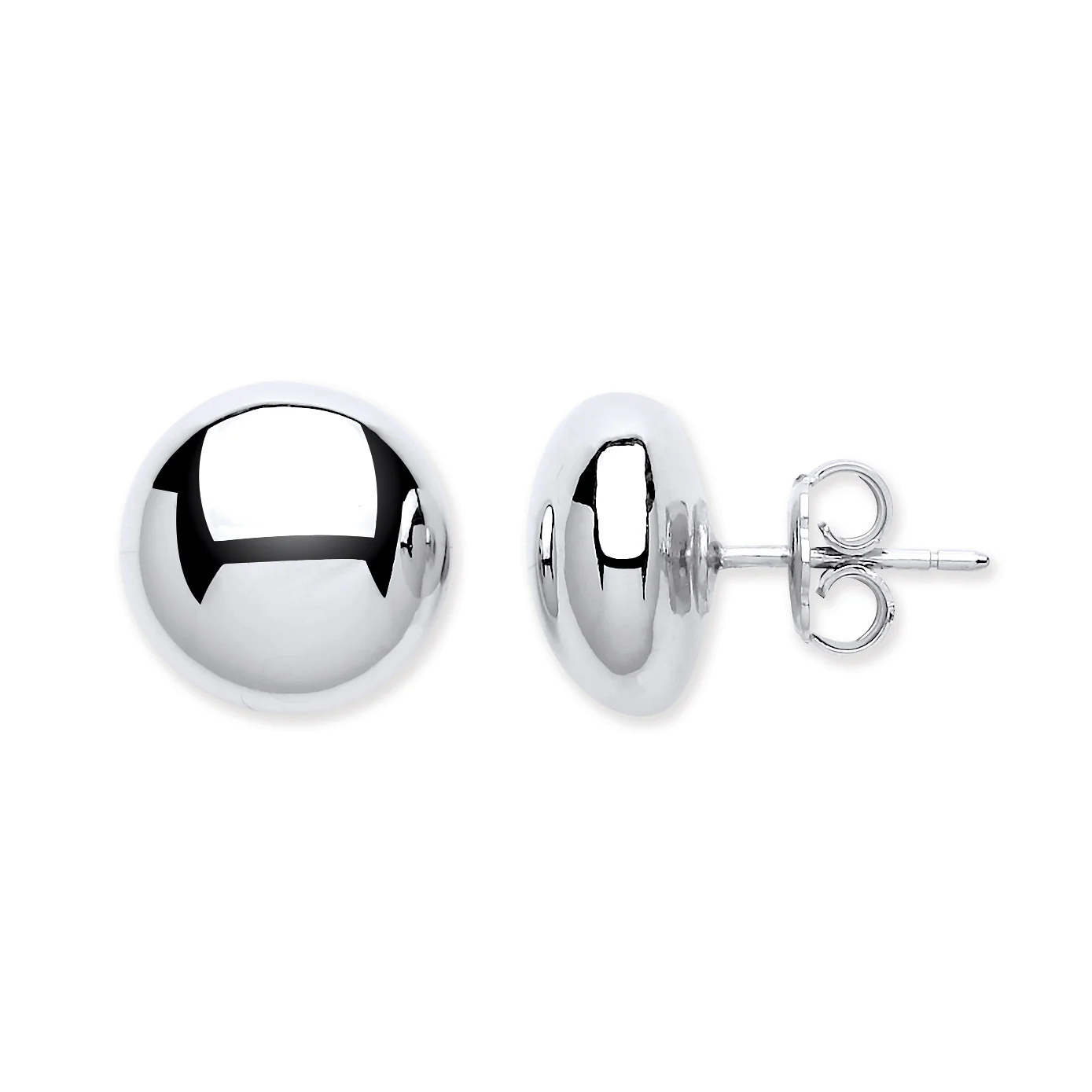 Silver 13mm Button Stud Earrings - Silver - Image 2