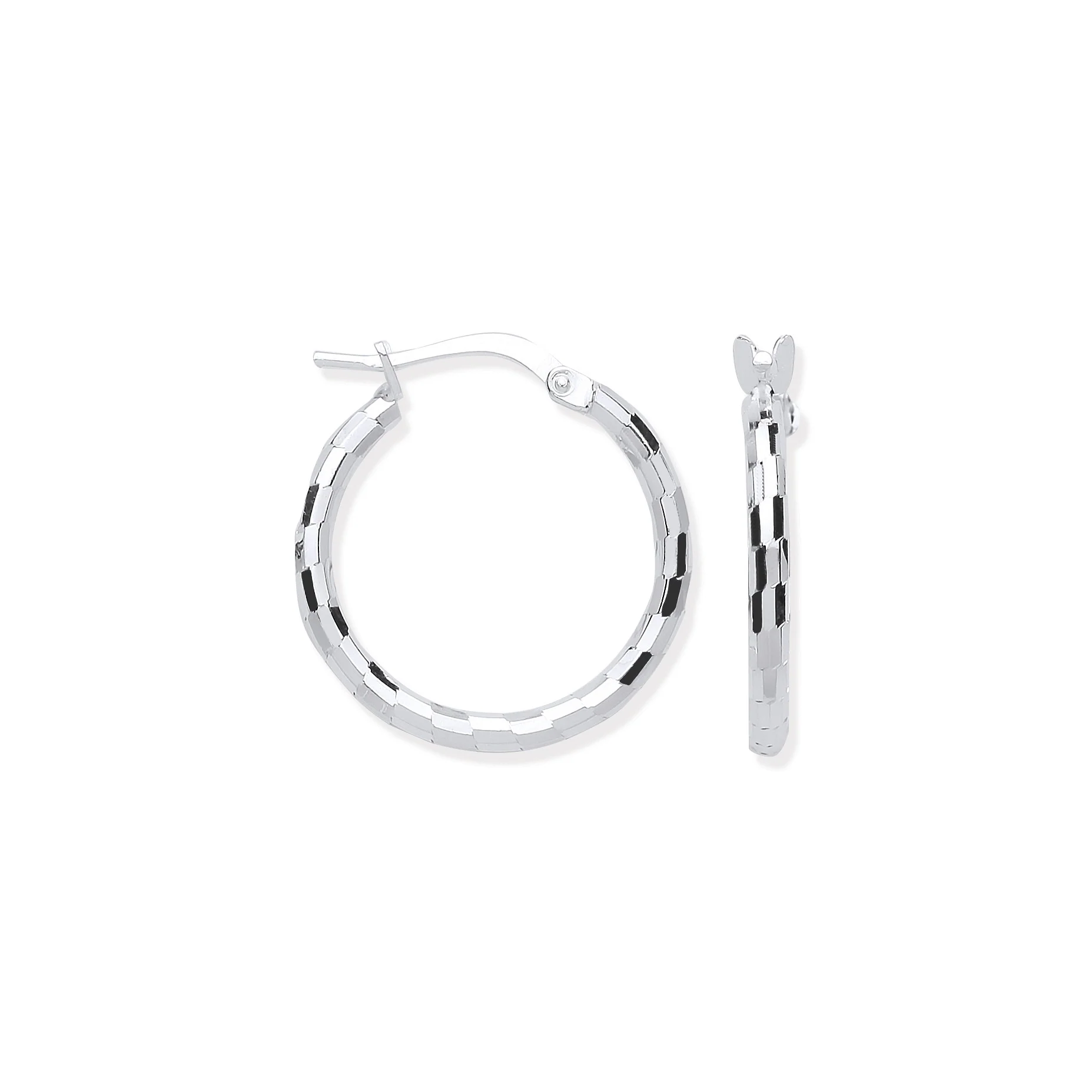 Silver 15mm Hoop, Checkerboard Design - Silver - Image 2