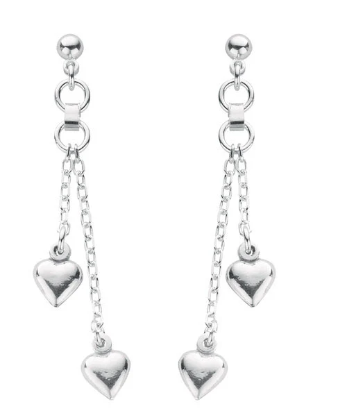 Silver 2-Strand Heart Drop Earrings - Silver - Image 2