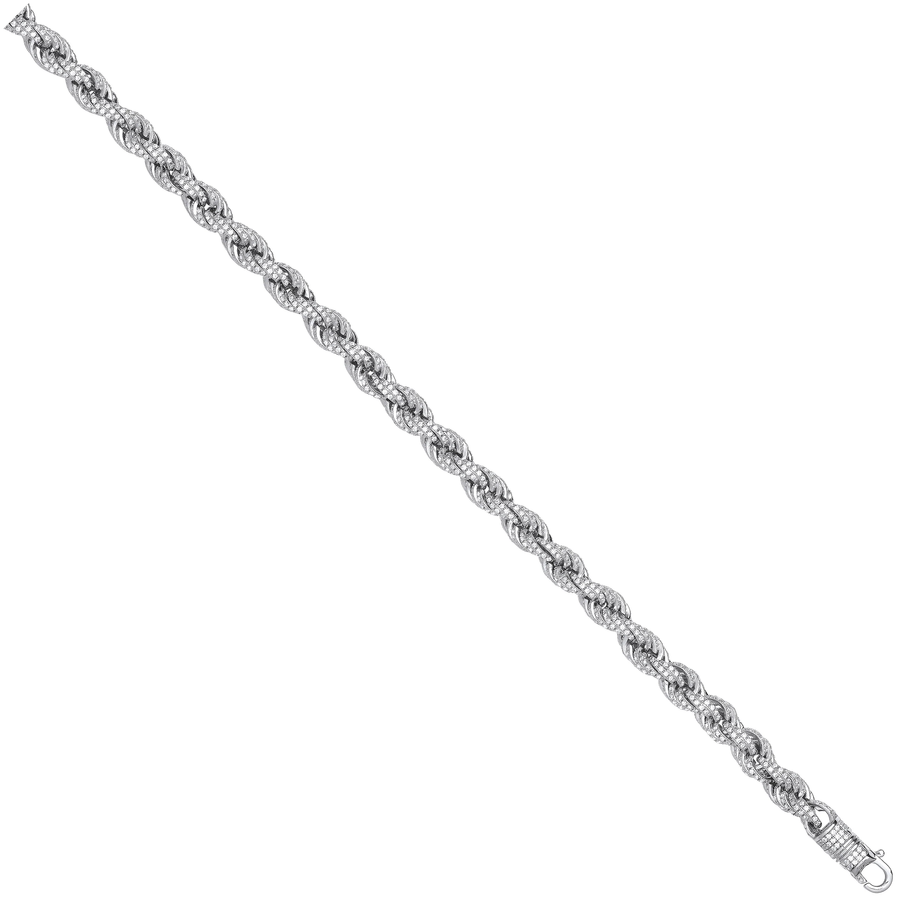 Silver 7mm Cubic Zirconia Set Rope Chain - Silver - Image 2