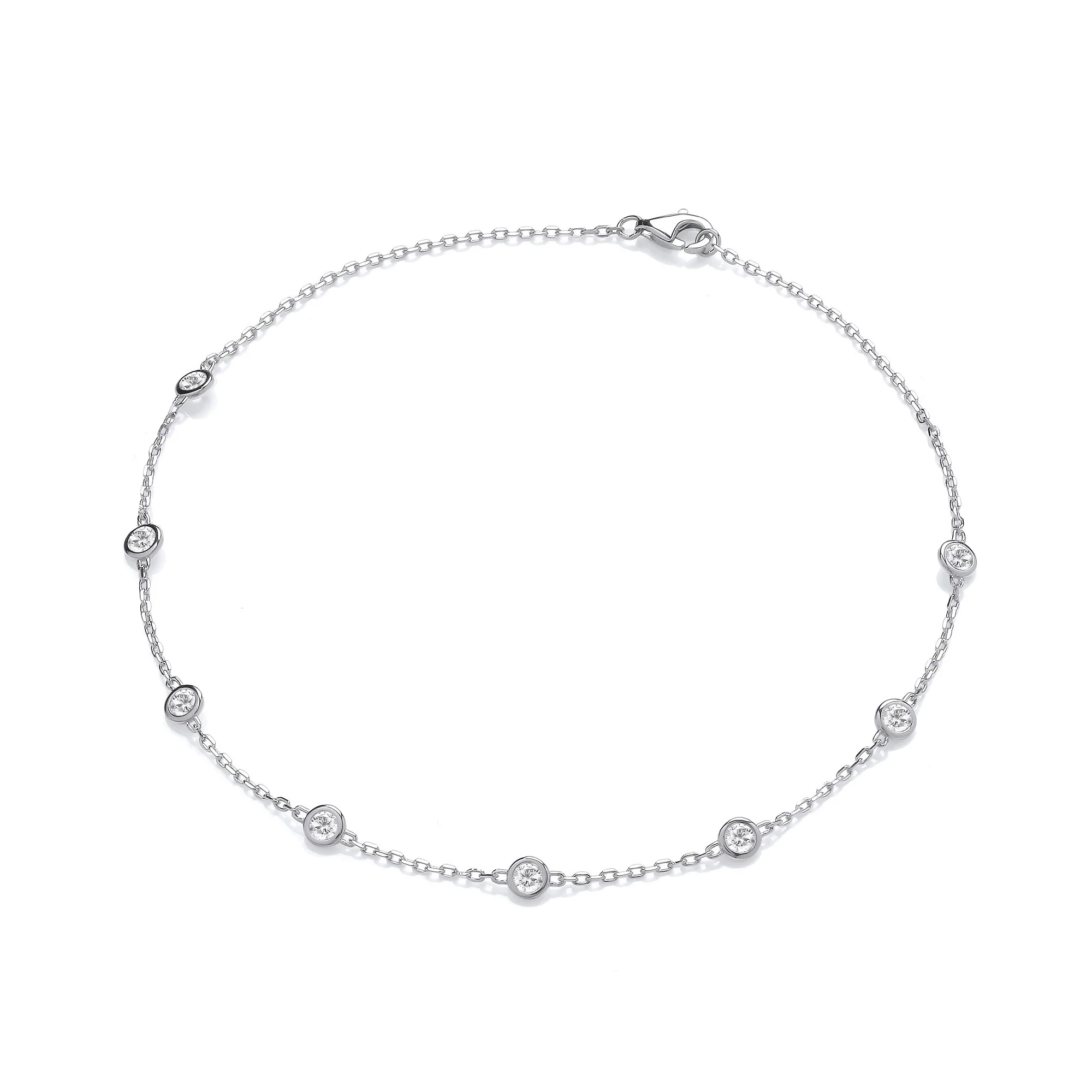 Silver 8 Rubover Clear Cubic Zirconia's Ladies Anklet - Silver