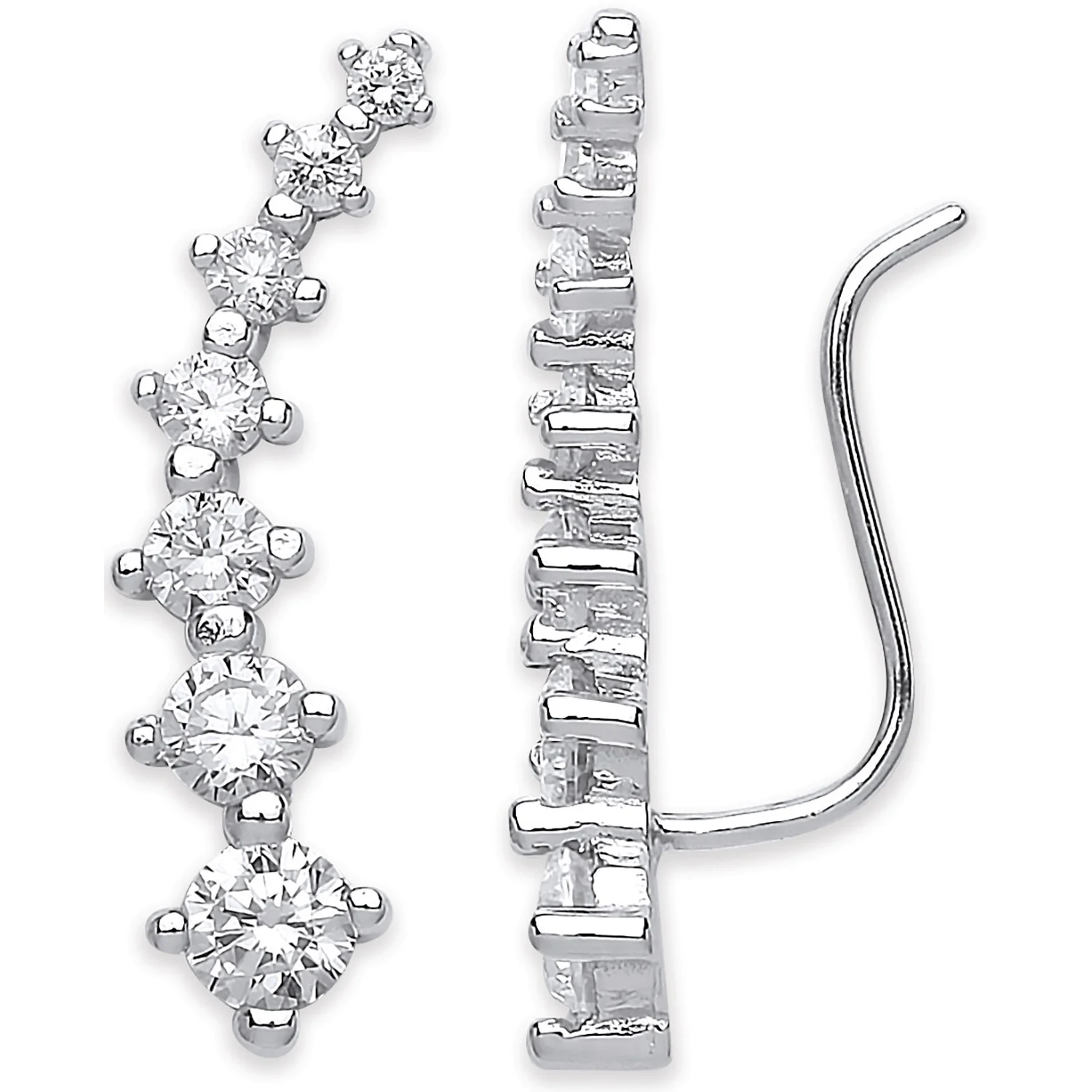 Silver Arc-shaped Ear Hook Claw Set Cubic Zirconia Ear Clip Earrings - Silver - Image 2