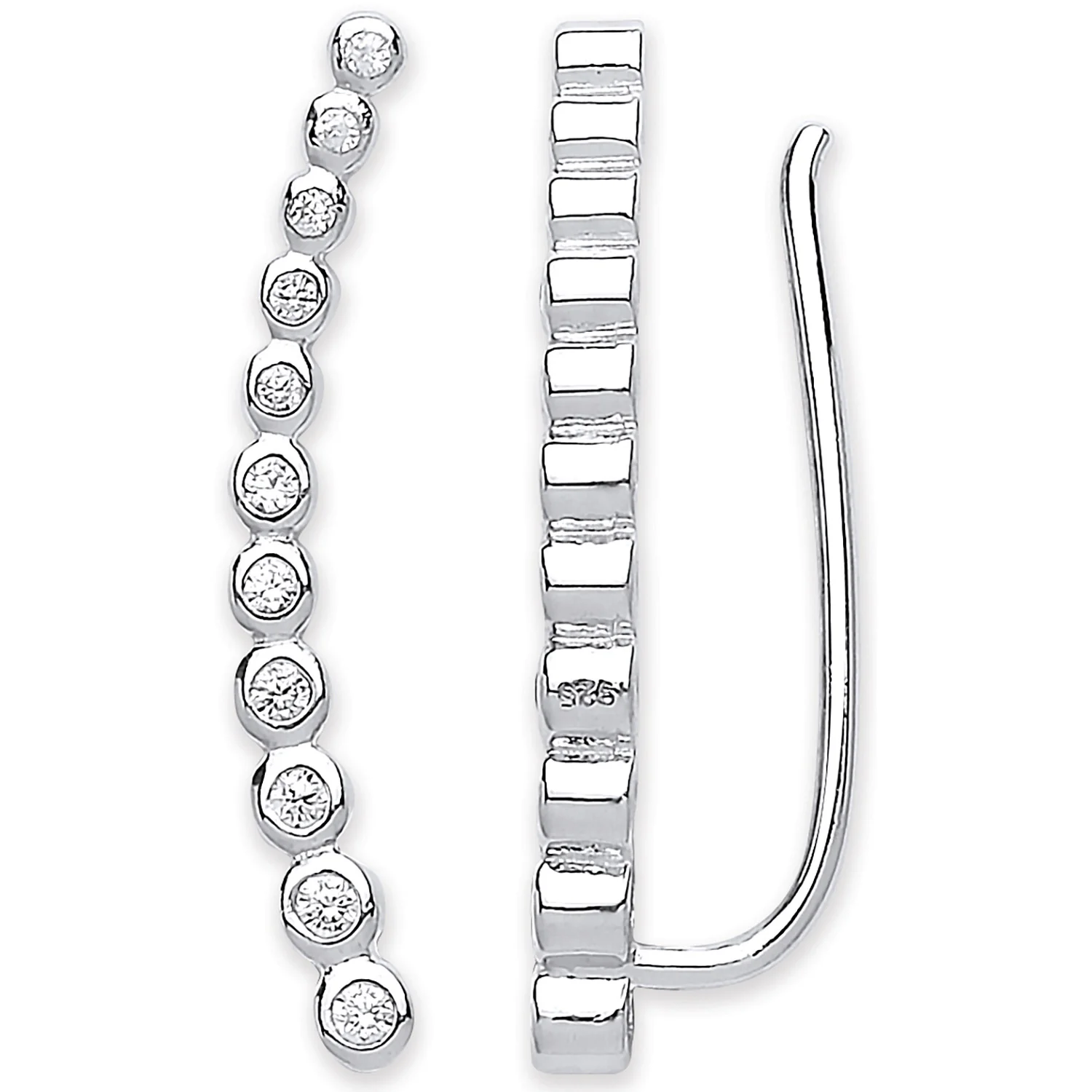 Silver Arc-shaped Ear Hook Rubover Cubic Zirconia Ear Clip Earrings - Silver - Image 2