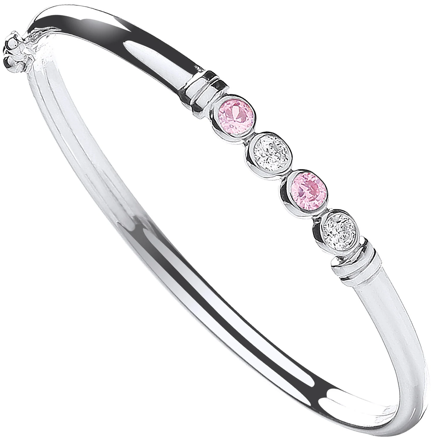 Silver Baby White & Pink Cubic Zirconia Bangle - Silver - Image 2