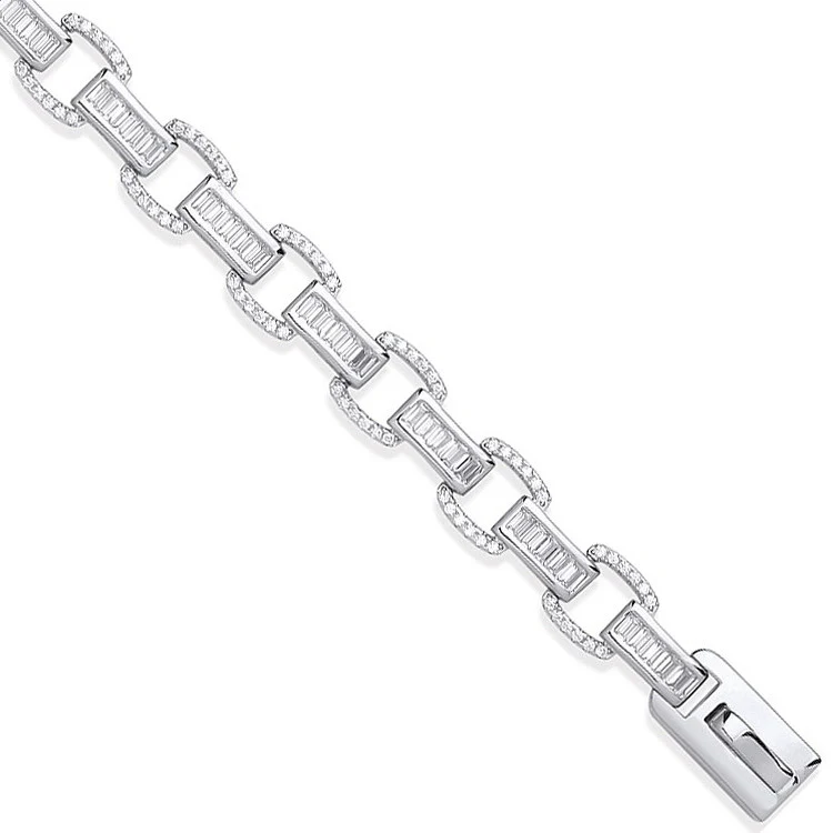 Silver Baguette & Round 226 Cubic Zirconias Ladies Bracelet - Silver - Image 2