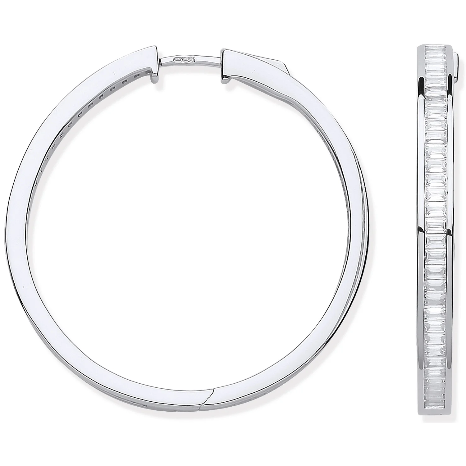 Silver Baguettes 40mm Hoop Earrings - Silver
