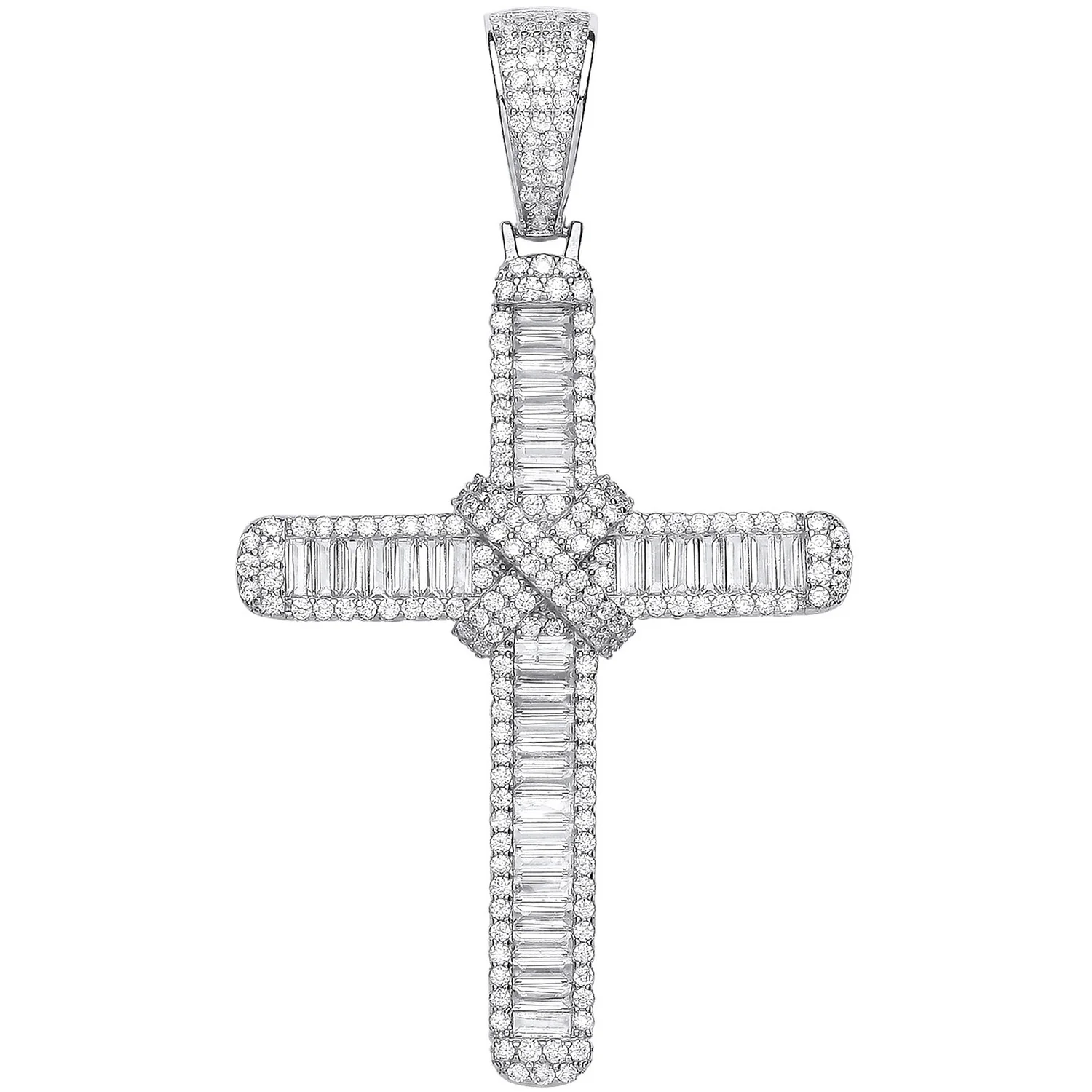 Silver Baguettes & Round Cubic Zirconias Large Cross - Silver - Image 2