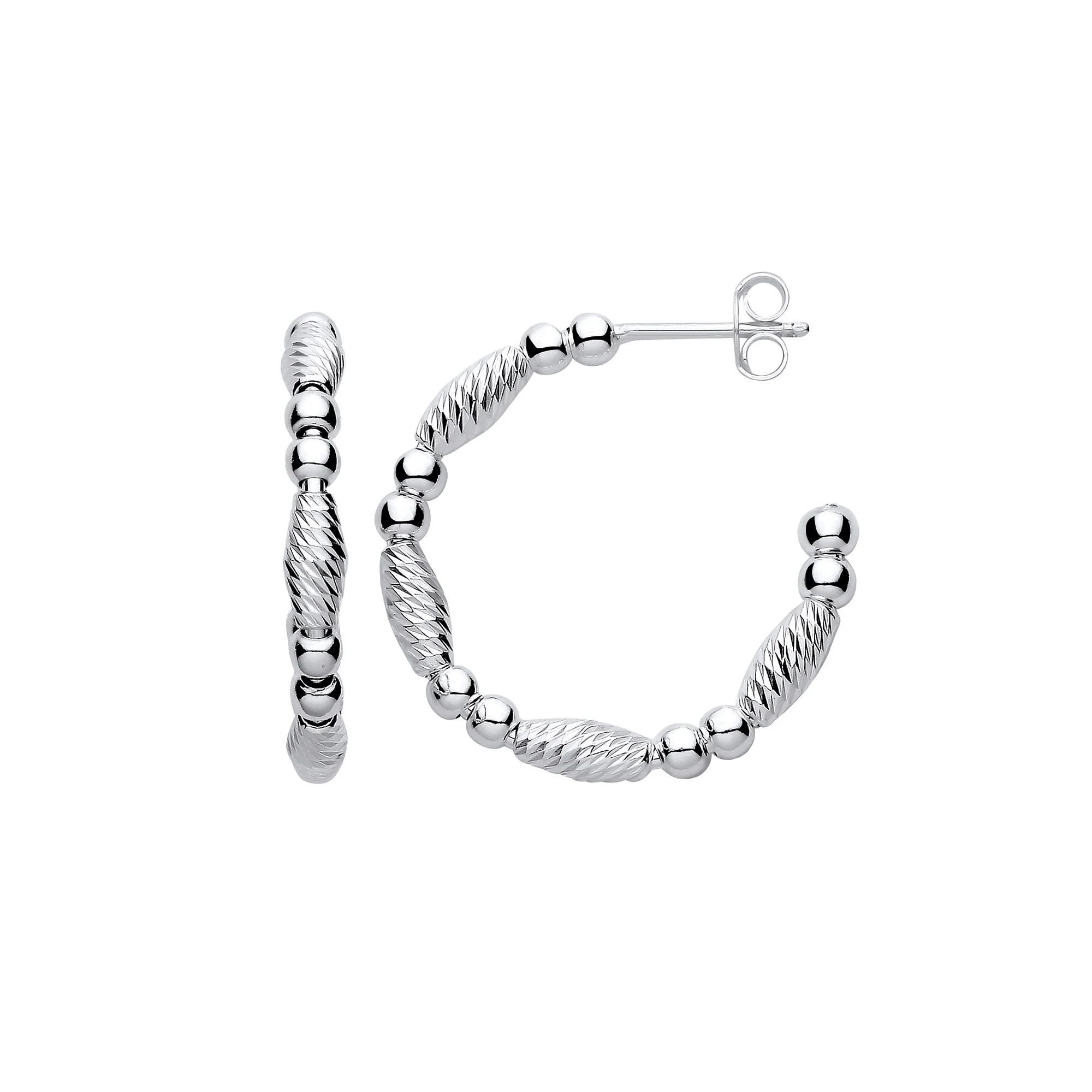 Silver Beads and Twist Hoop Earrings - Silver - Image 2