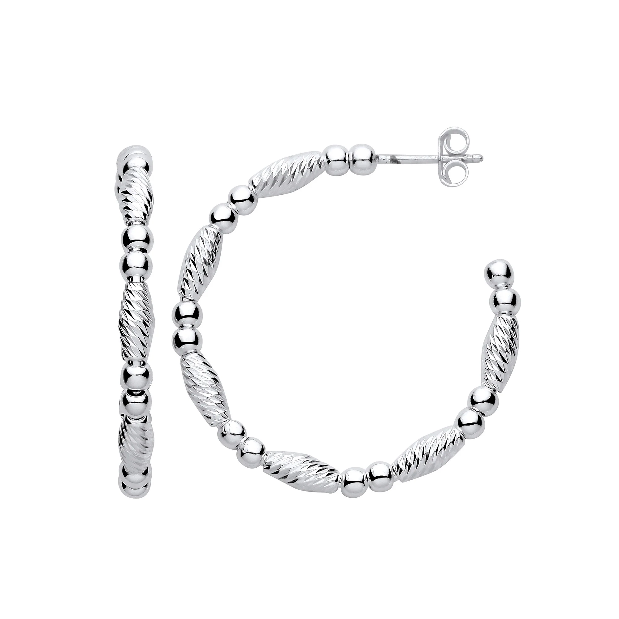 Silver Beads and Twist Medium Hoop Earrings - Silver - Image 2