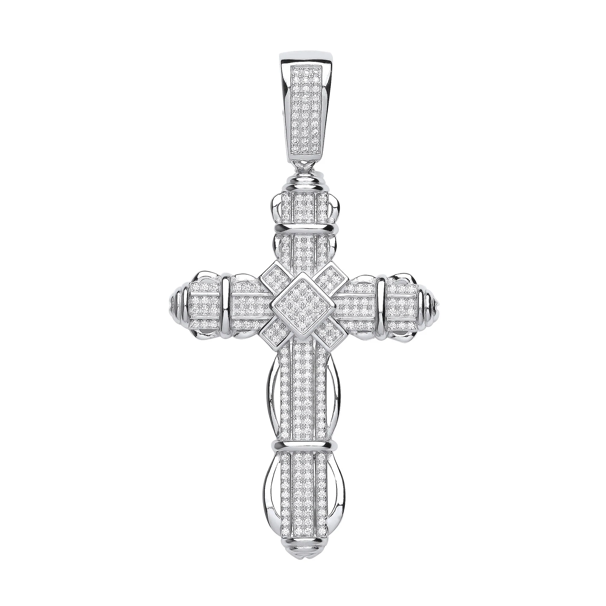 Silver Big Fancy Cubic Zirconia Cross - Silver - Image 2