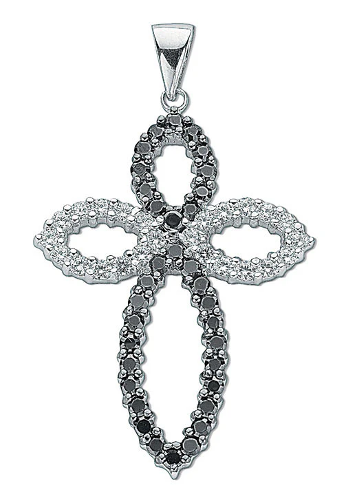 Silver Black & White Fancy Cubic Zirconia Cross - Silver - Image 2