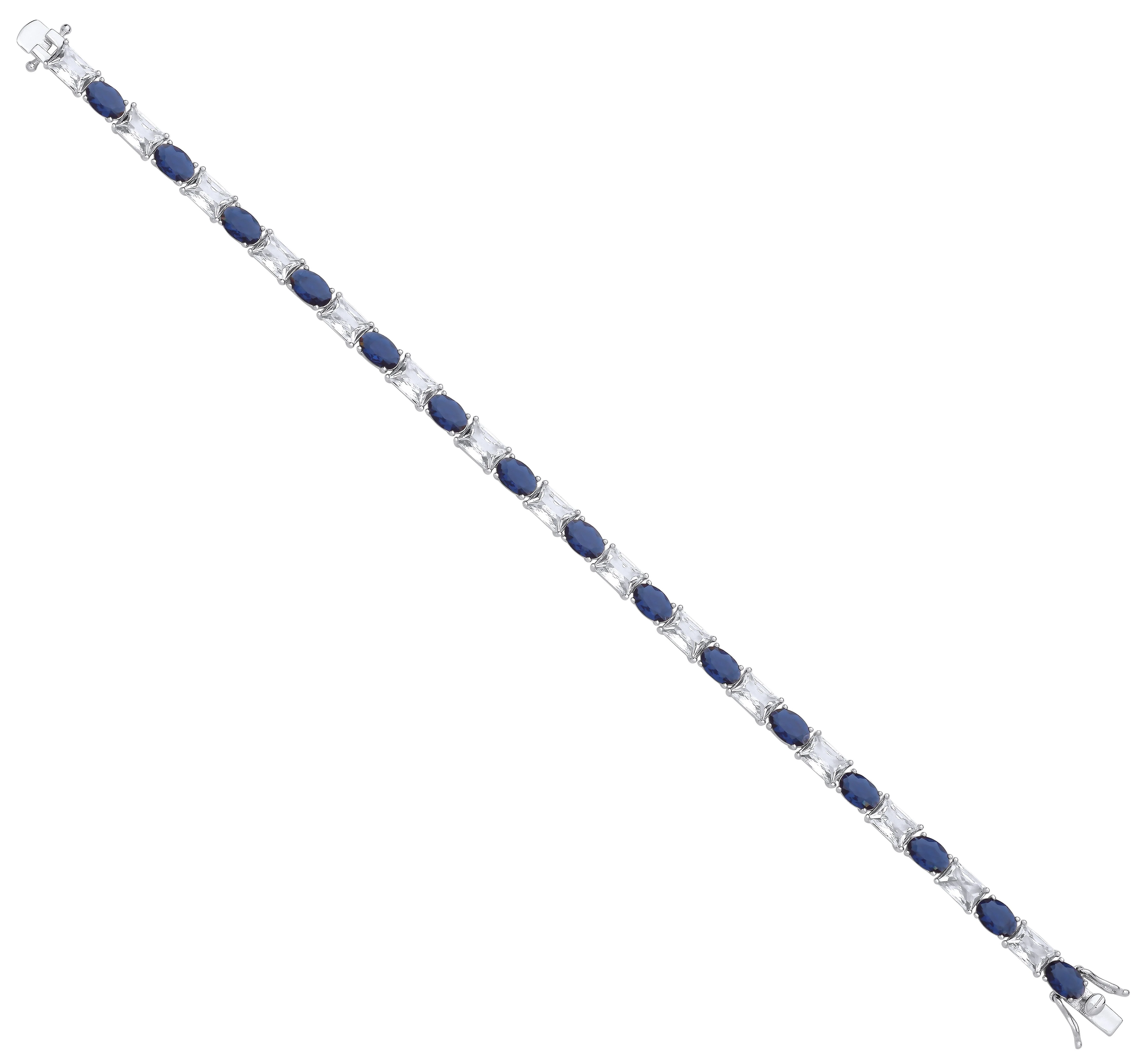 Silver Blue Oval & Clear Emerald Cubic Zirconias Tennis Bracelet - Silver - Image 5