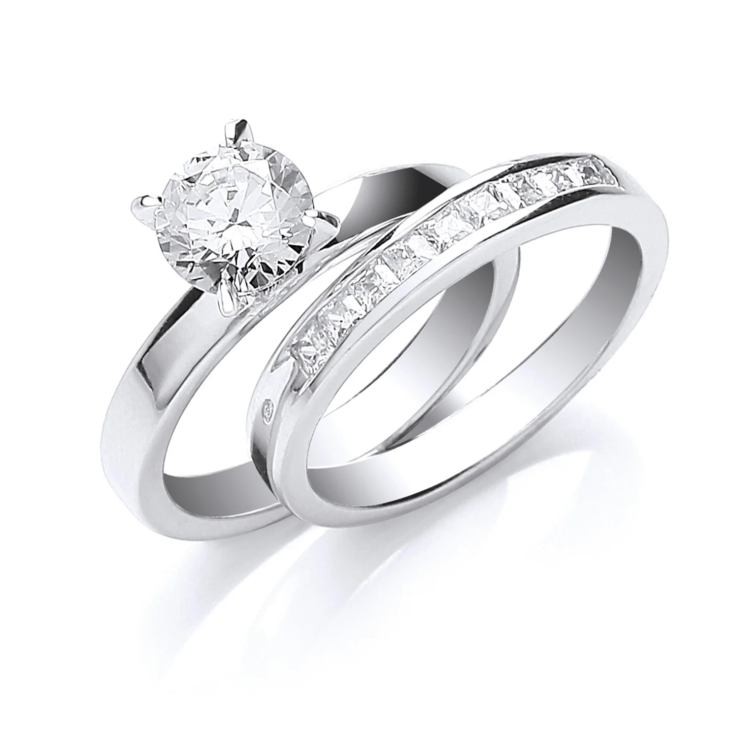 Silver Bridal Solitaire & P/C Cubic Zirconias Set Rings - Silver - Image 2
