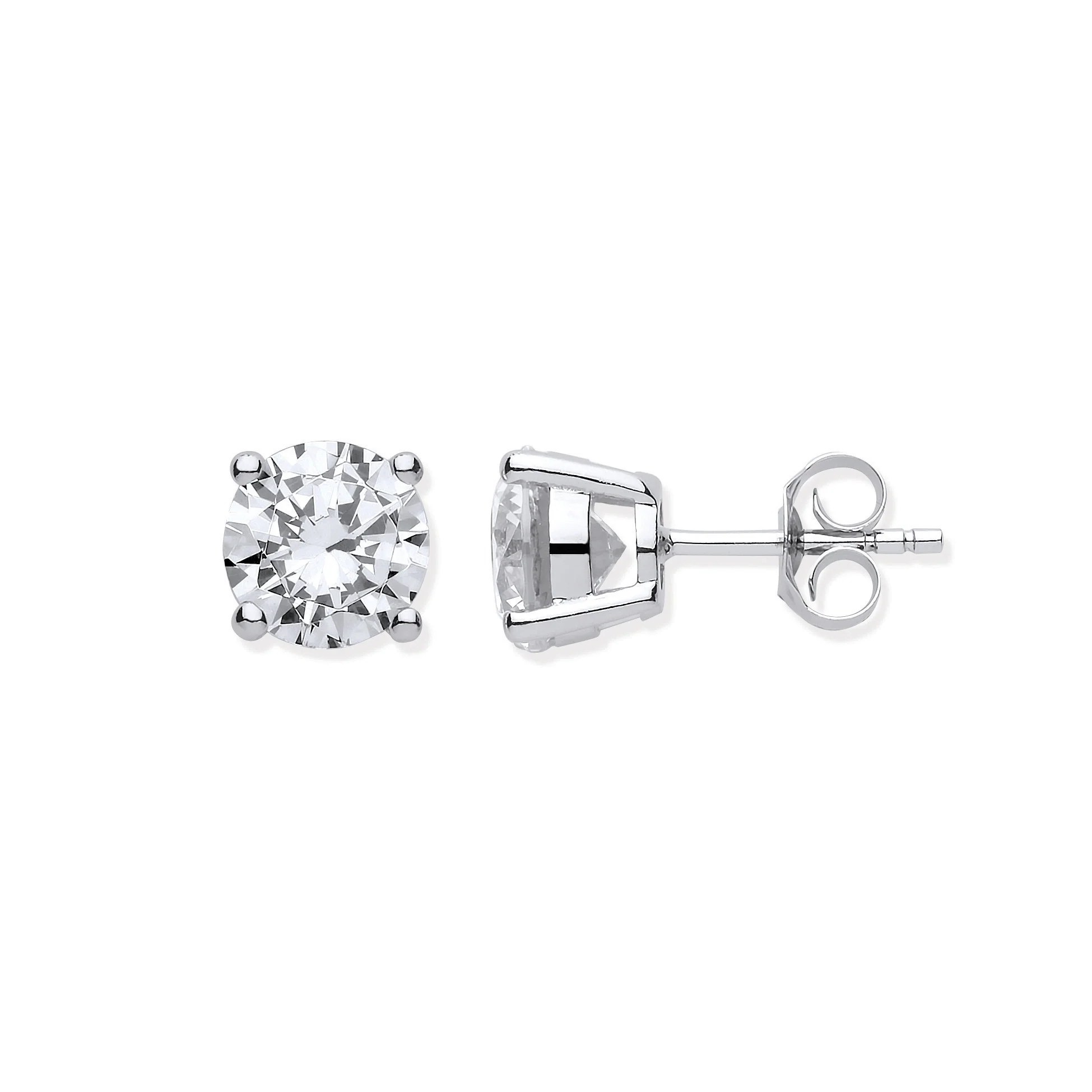 Silver Brilliant Cut Cubic Zirconia 8mm Claw Set Stud - Silver - Image 2