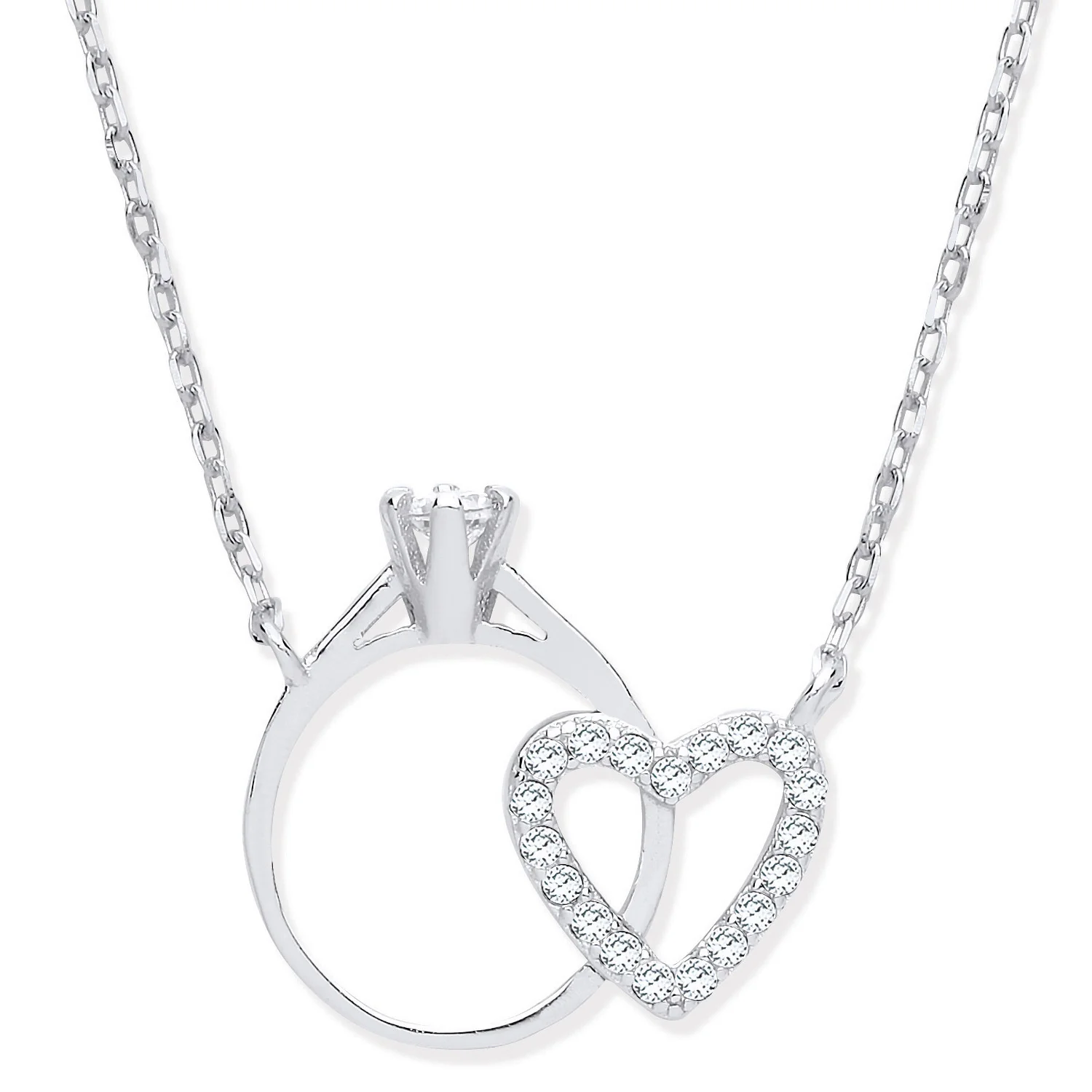 Silver Chain with Little Cubic Zirconia Engagement Ring & Heart - Silver - Image 2