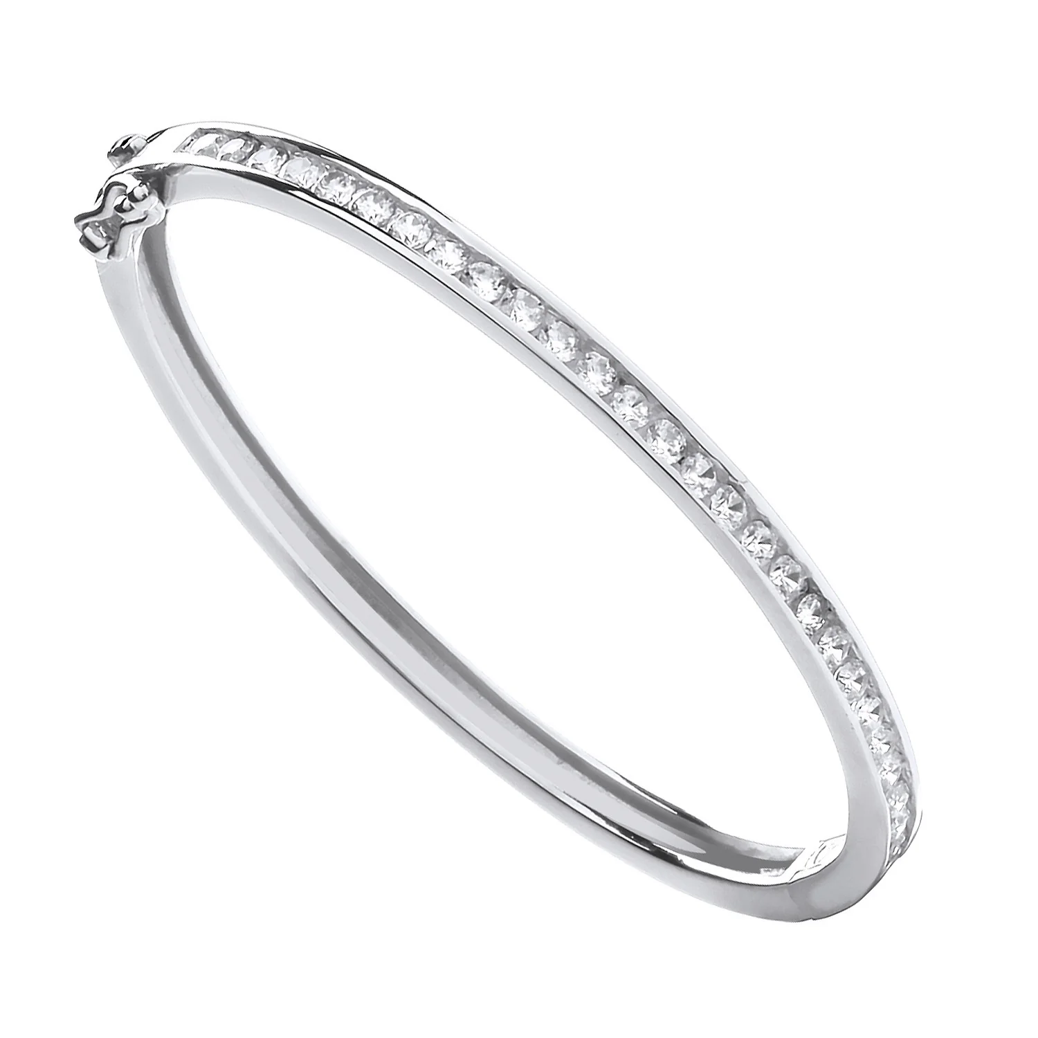 Silver Channel Set Cubic Zirconias Baby Bangle - Silver - Image 2