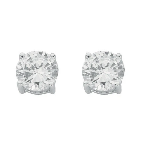 Silver Claw Set Cubic Zirconia 10mm Stud Earrings - Silver - Image 2
