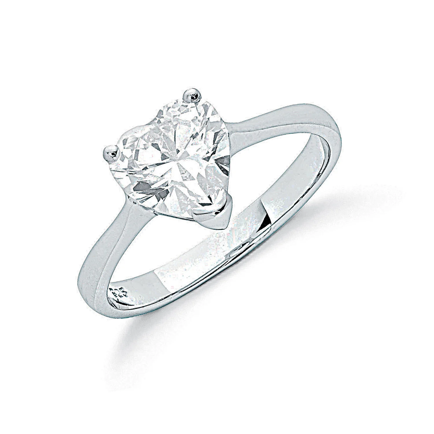 Silver Claw Set Heart Cut Cubic Zirconia Solitaire Ring - Silver - Image 2