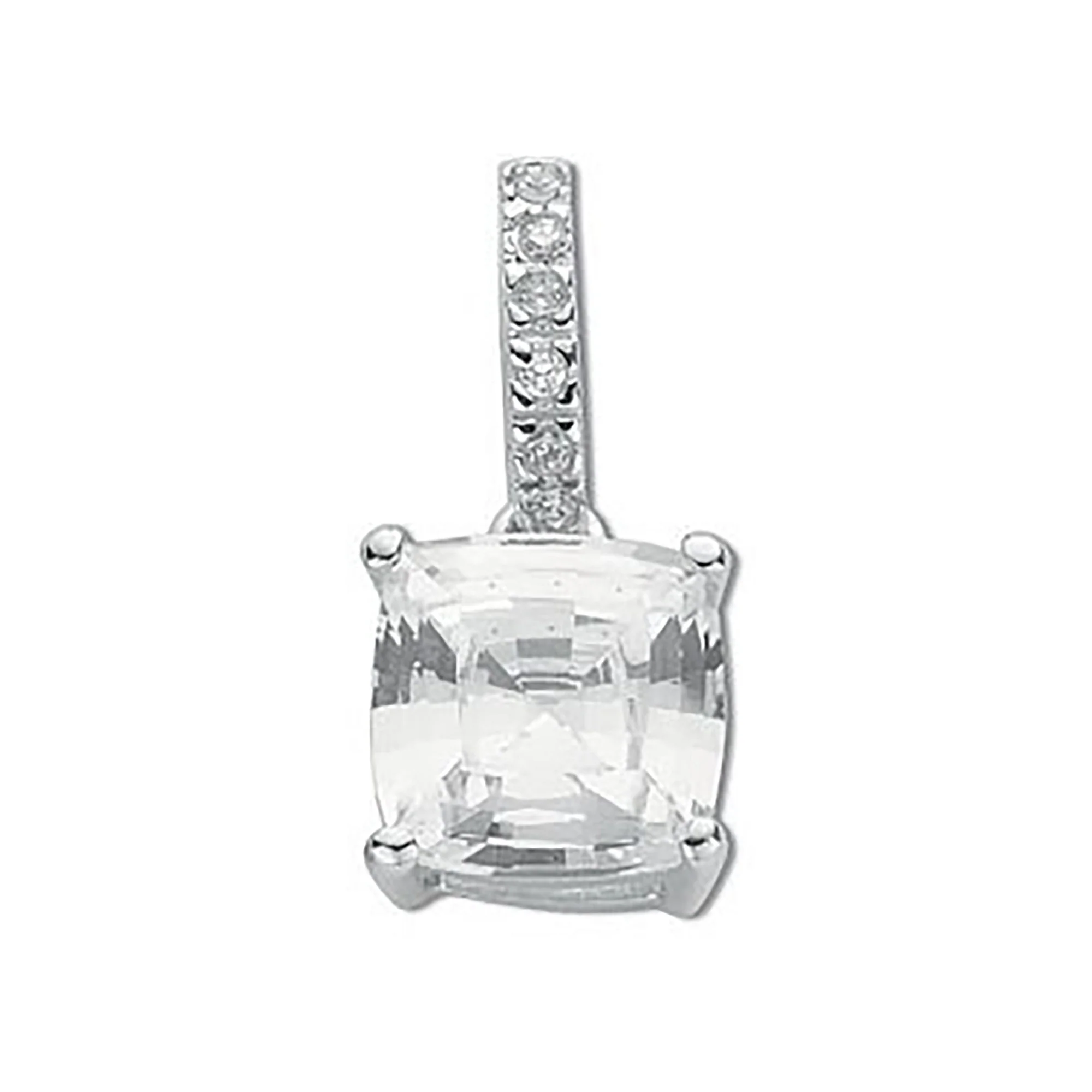 Silver Claw Set Princess Cut Cubic Zirconia Single Stone Pendant - Silver - Image 2