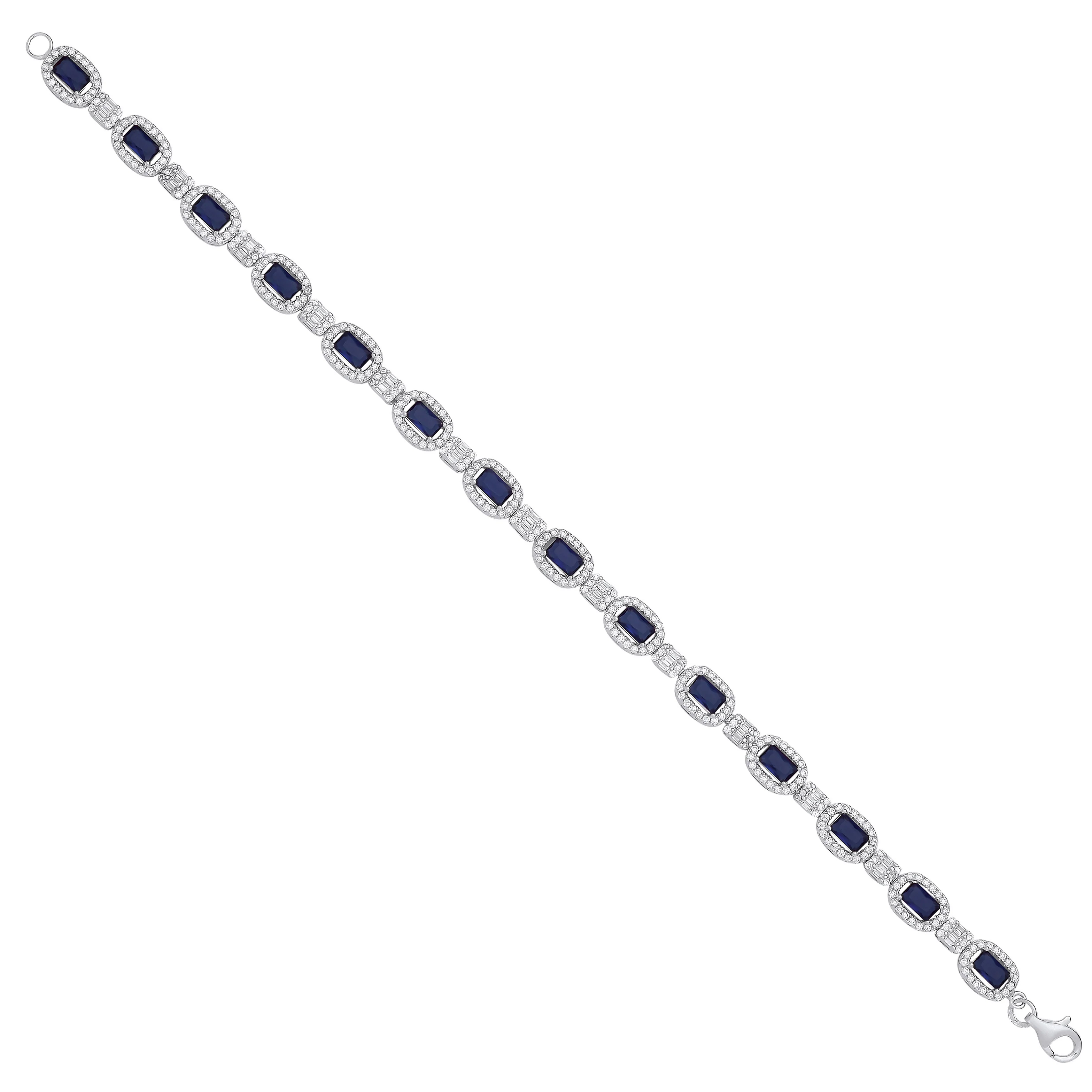 Silver Cubic Zirconia & Blue Halo Style Ladies Bracelet - Silver - Image 5