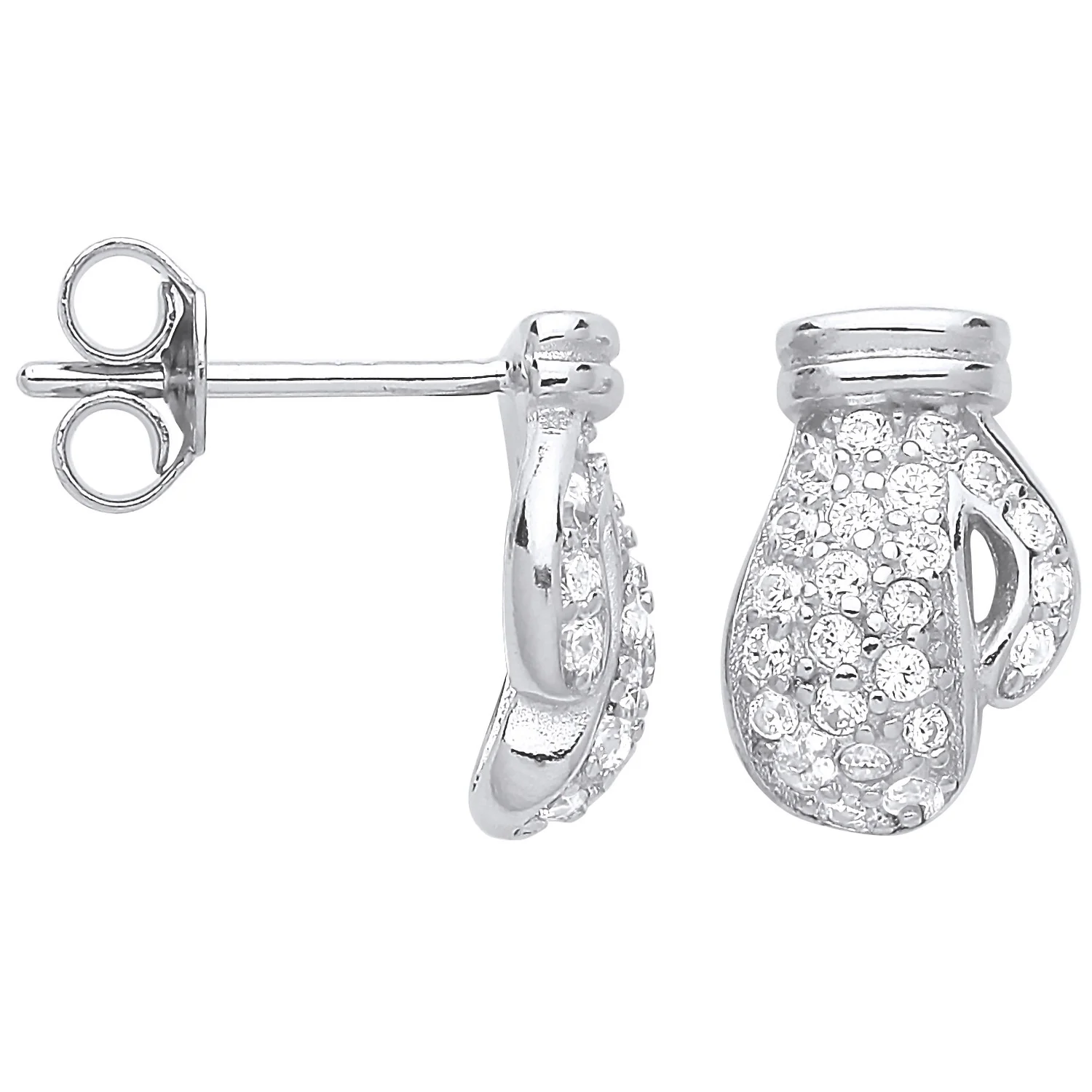 Silver Cubic Zirconia Boxing Gloves Stud Earrings - Silver - Image 2