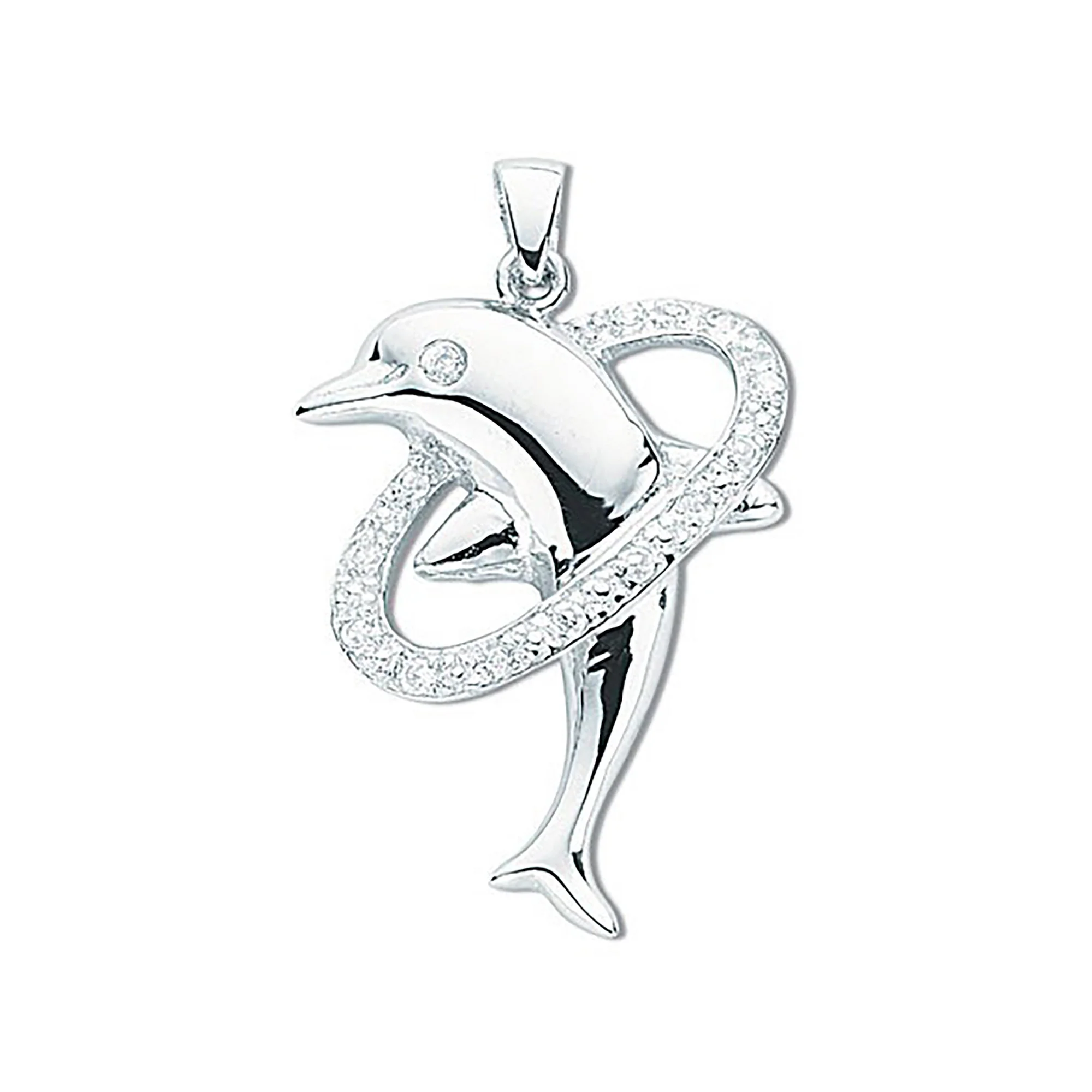 Silver Cubic Zirconia Dolphin Pendant - Silver - Image 2