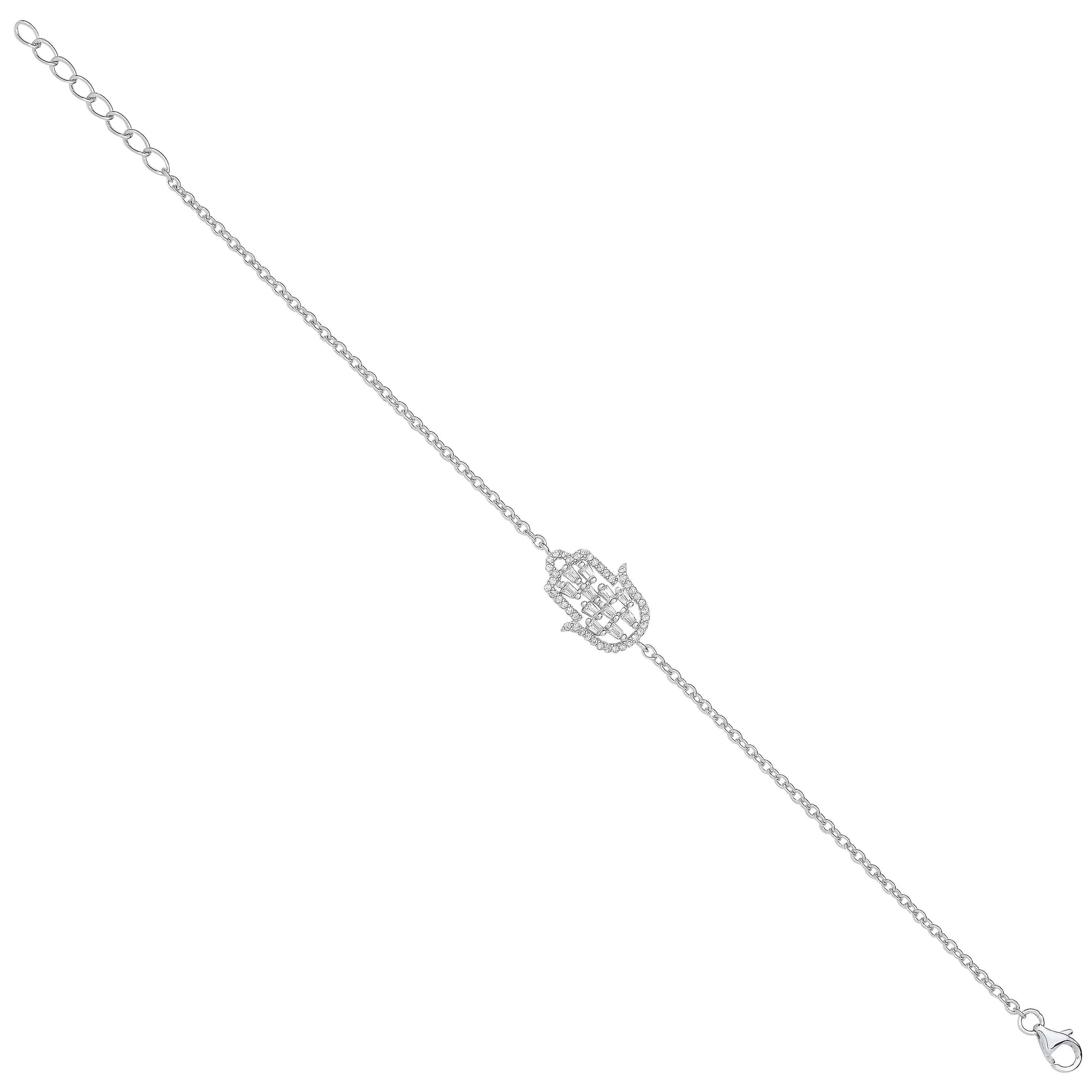 Silver Cubic Zirconia Hamsa Bracelet - Silver - Image 2