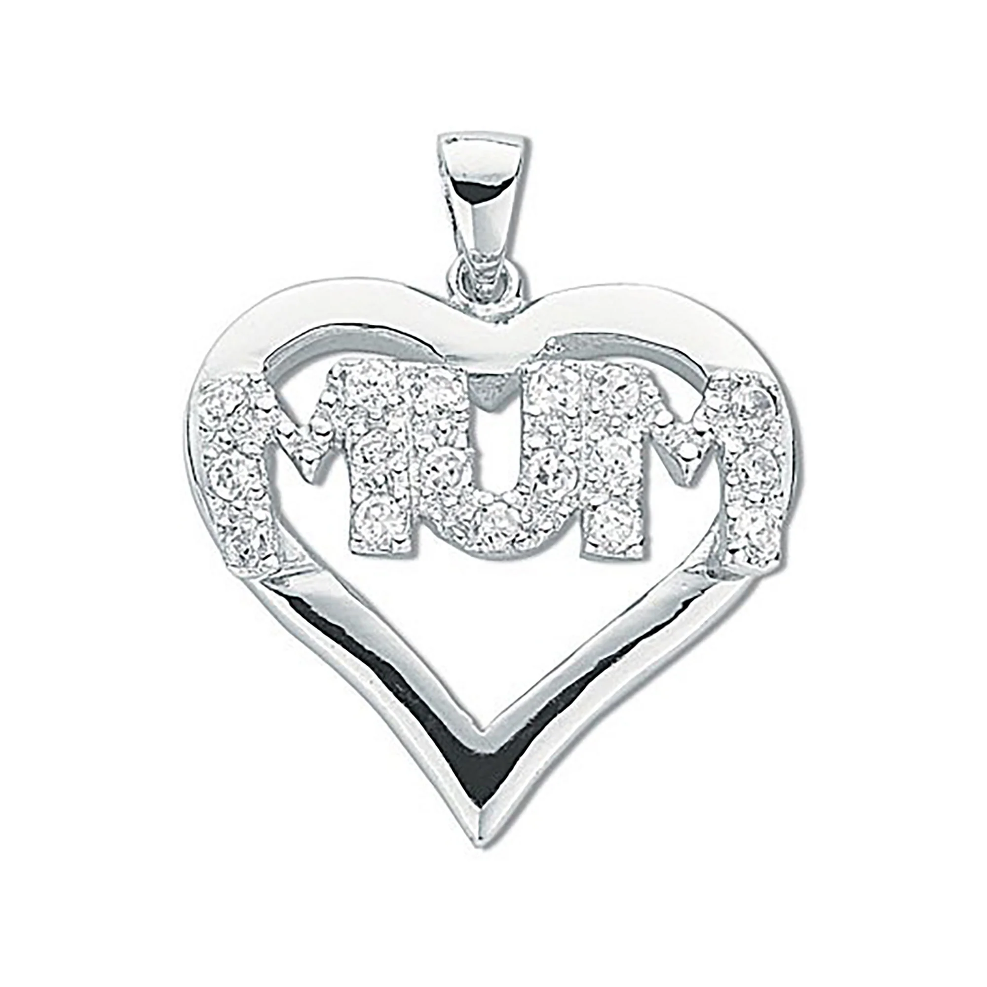 Silver Cubic Zirconia Heart Mum Pendant - Silver - Image 2
