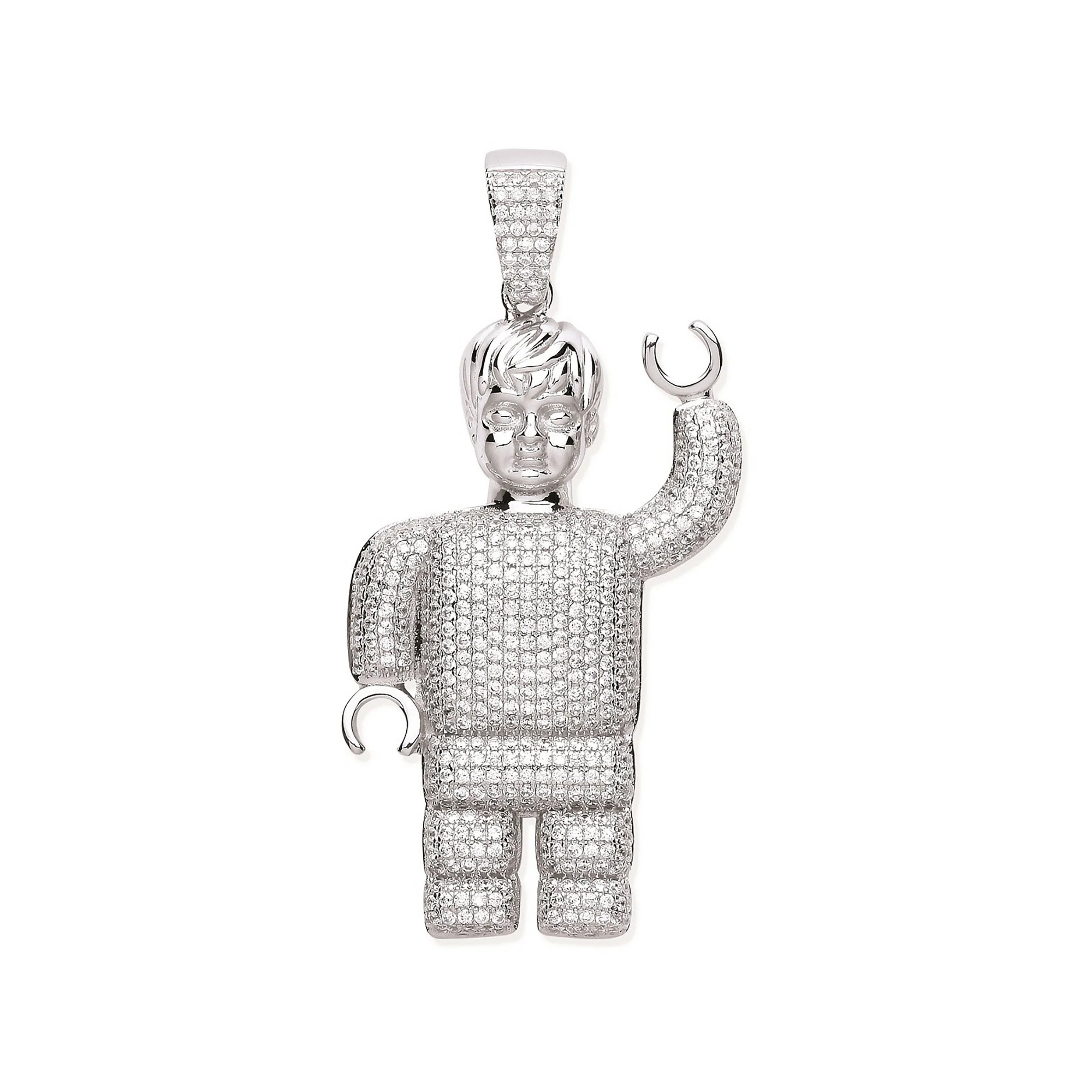 Silver Cubic Zirconia Lego Man Pendant - Silver - Image 2