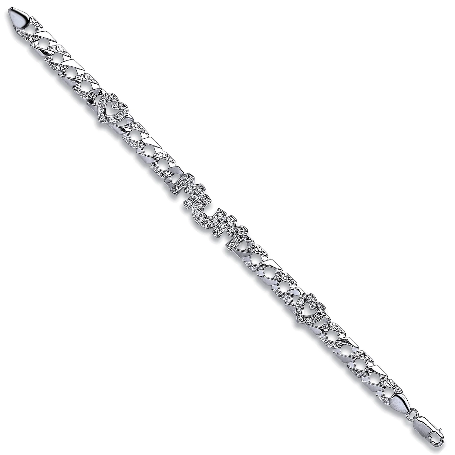 Silver Cubic Zirconia Mum & Heart Bracelet - Silver - Image 2
