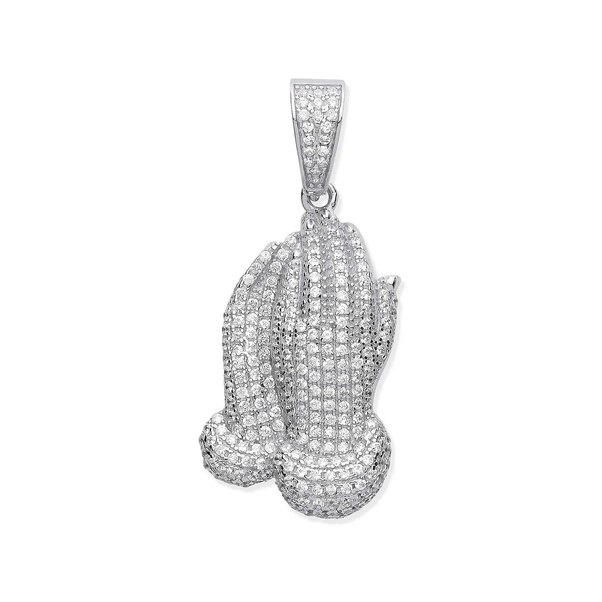 Silver Cubic Zirconia Praying Hands Pendant - Silver - Image 2