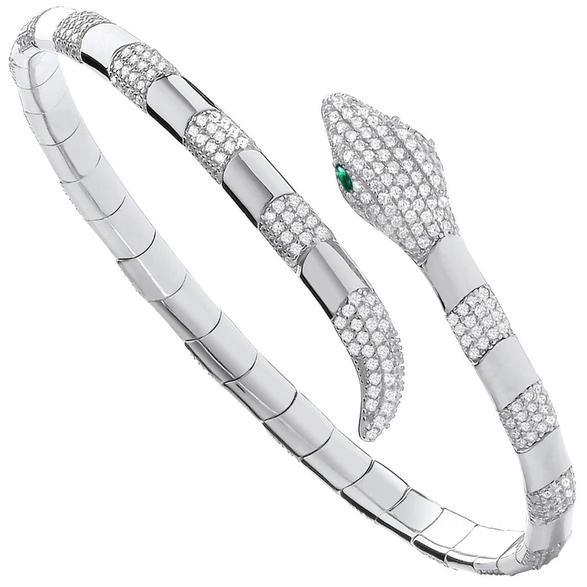 Silver Cubic Zirconia Snake Ladies 4.7mm Bangle - Silver