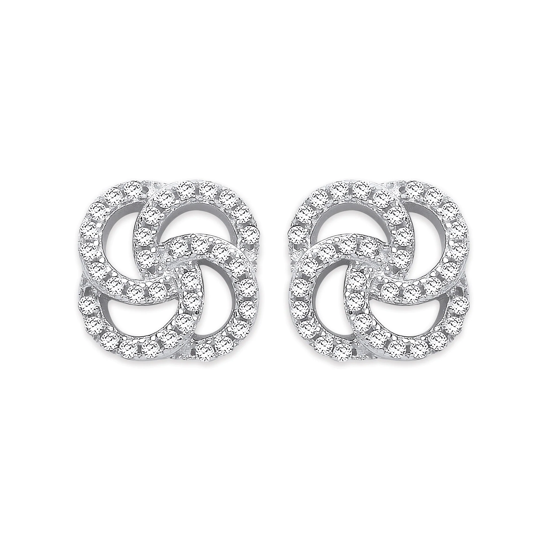 Silver Cubic Zirconia Swirl Stud Earrings - Silver - Image 2