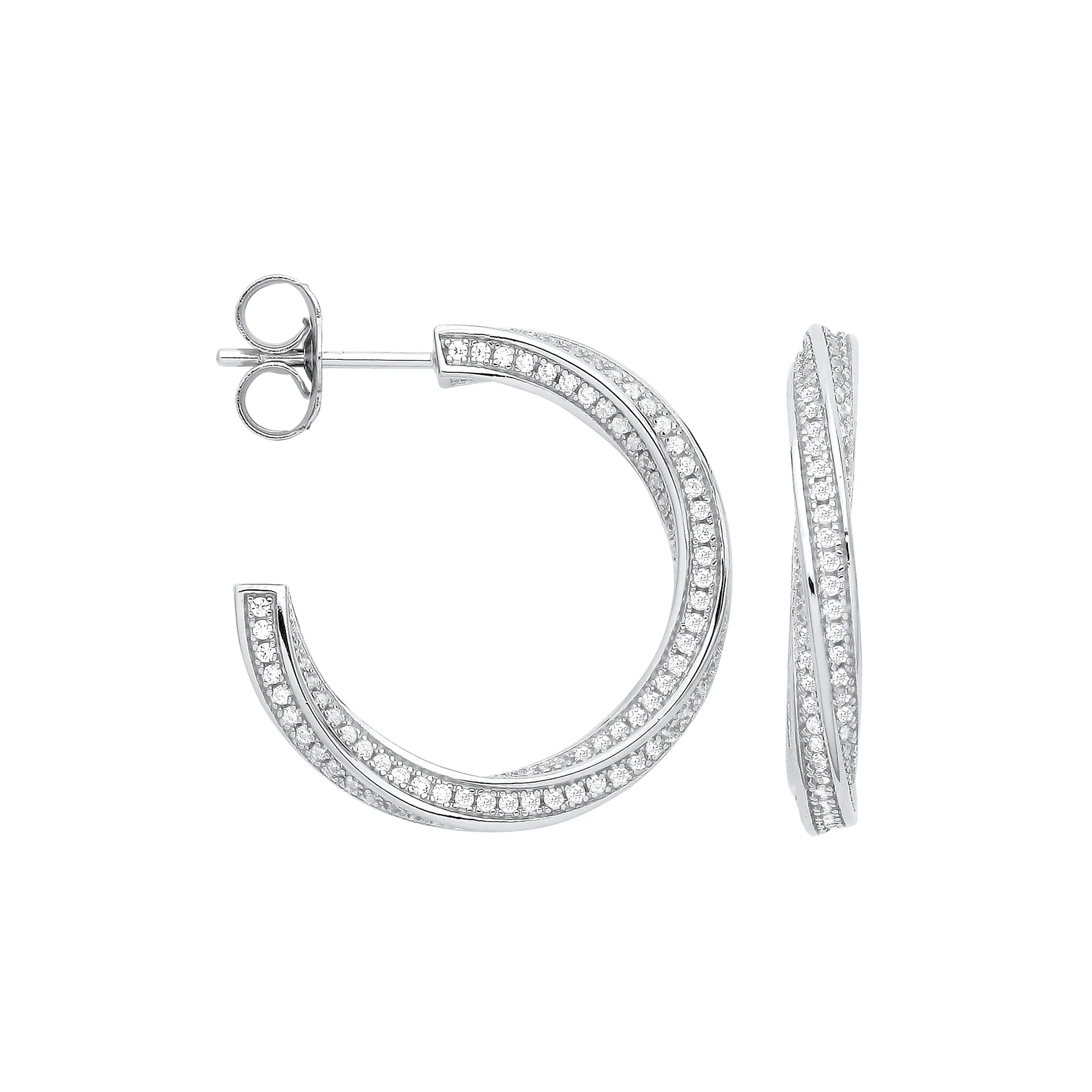 Silver Cubic Zirconia Twist Hoop Earrings - Silver