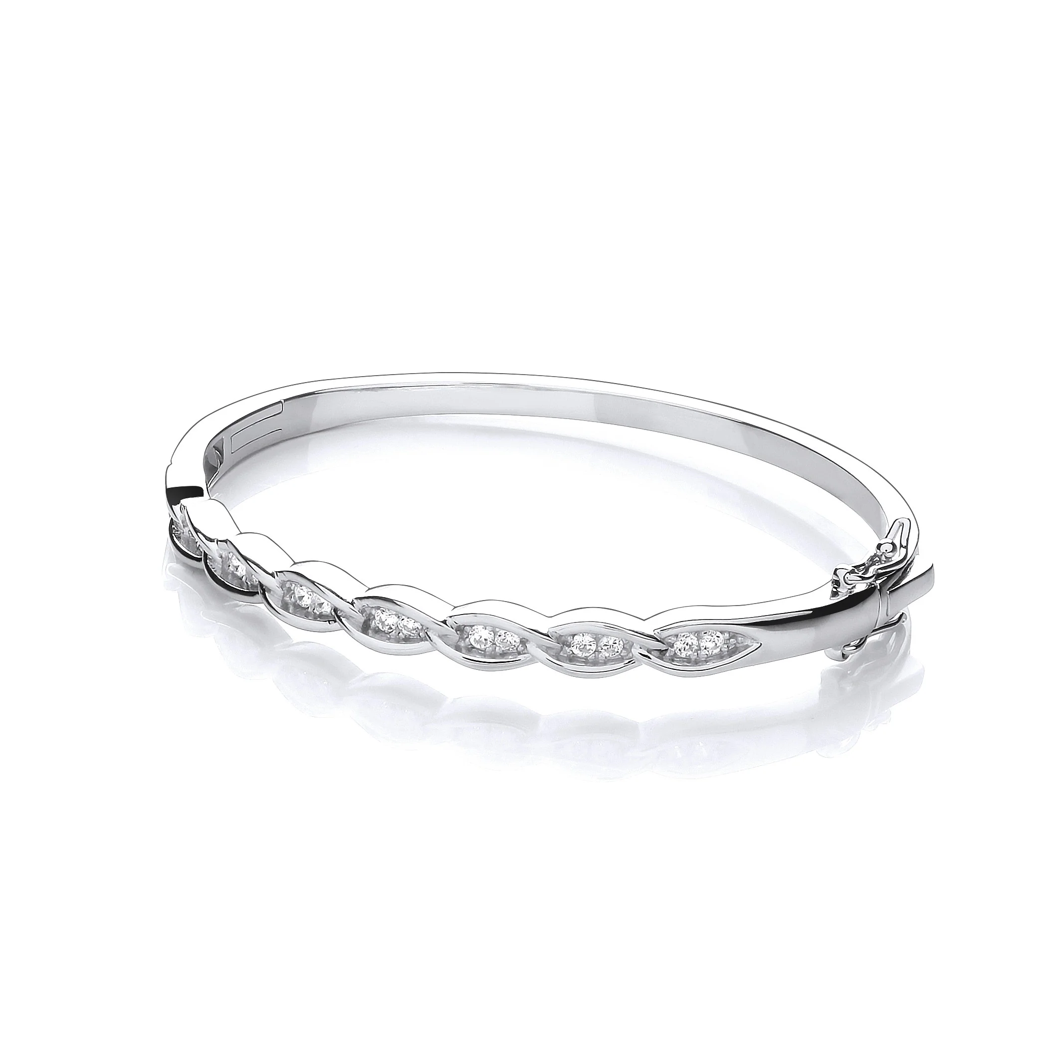 Silver Curb Cubic Zirconia Link J-Jaz Bangle - Silver - Image 4