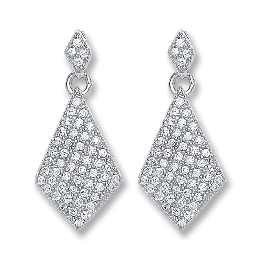 Silver Diamond Shape Drop Earrings - Silver - Image 2