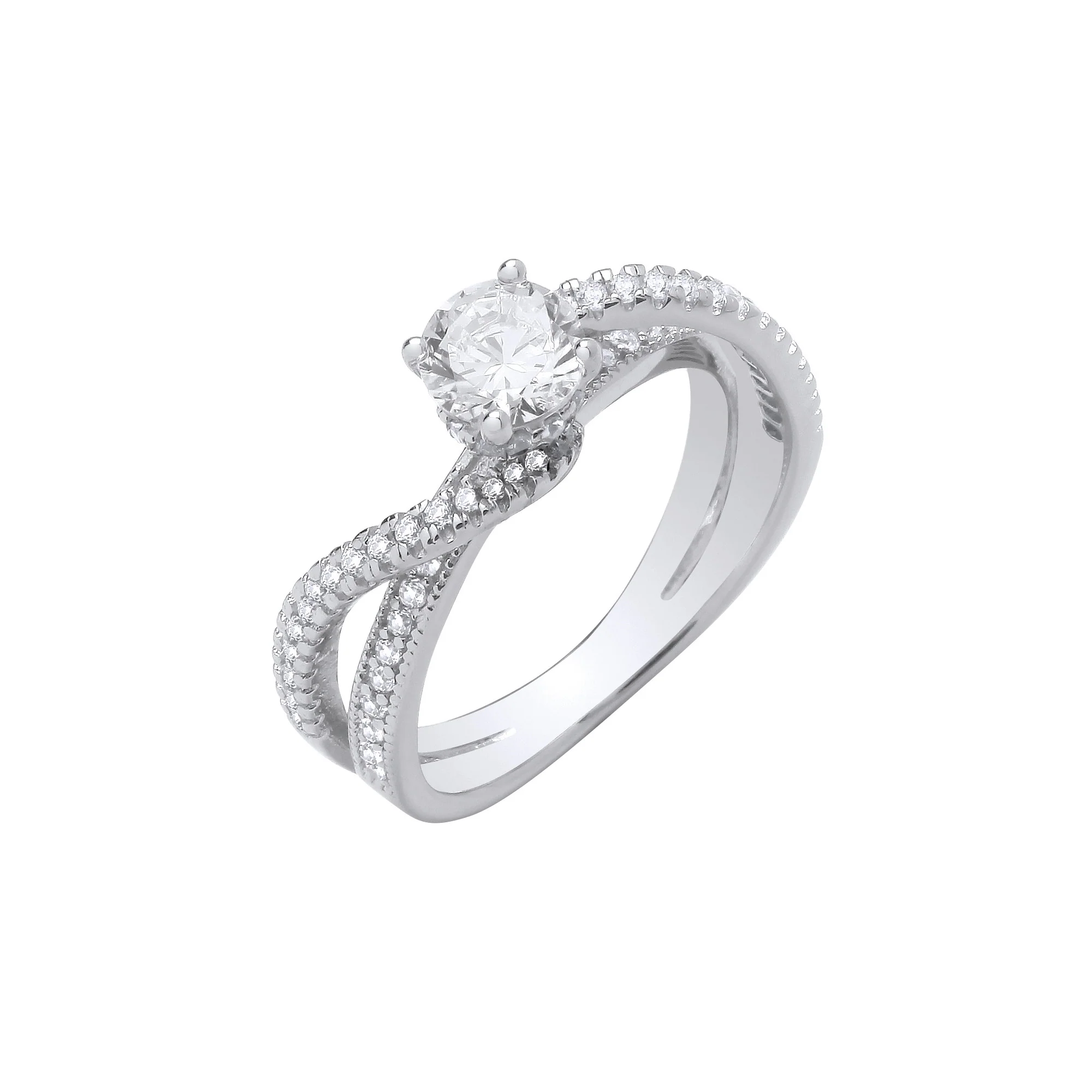 Silver Entwined Split Shank Solitaire Ring - Silver - Image 2