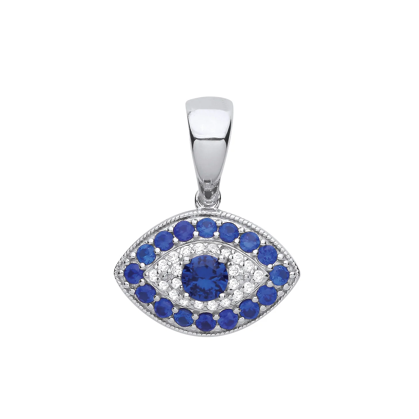 Silver Evil Eye Blue Cubic Zirconias Pendant - Silver - Image 2