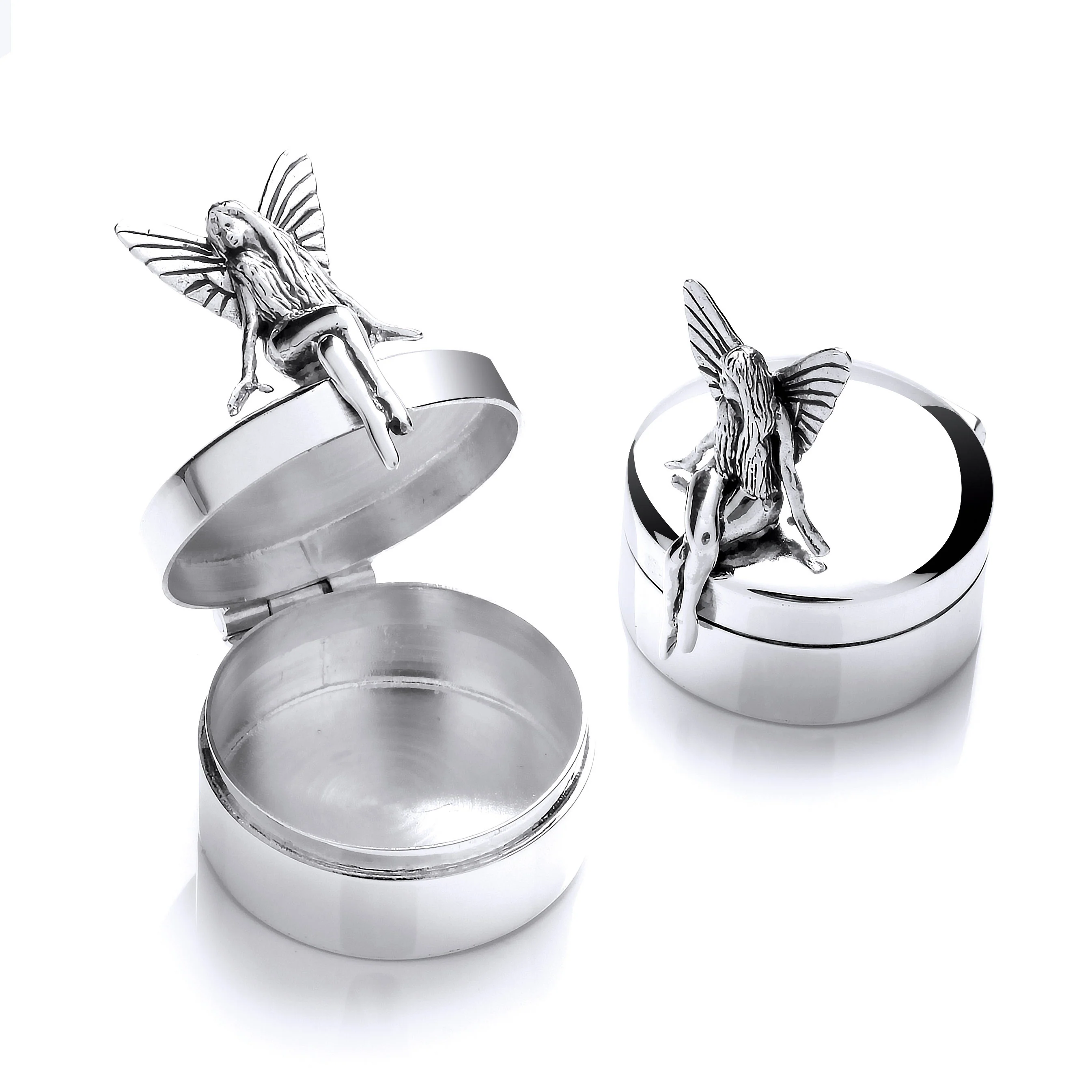 Silver Fairy Trinket (Pill) Round Box - Silver - Image 2