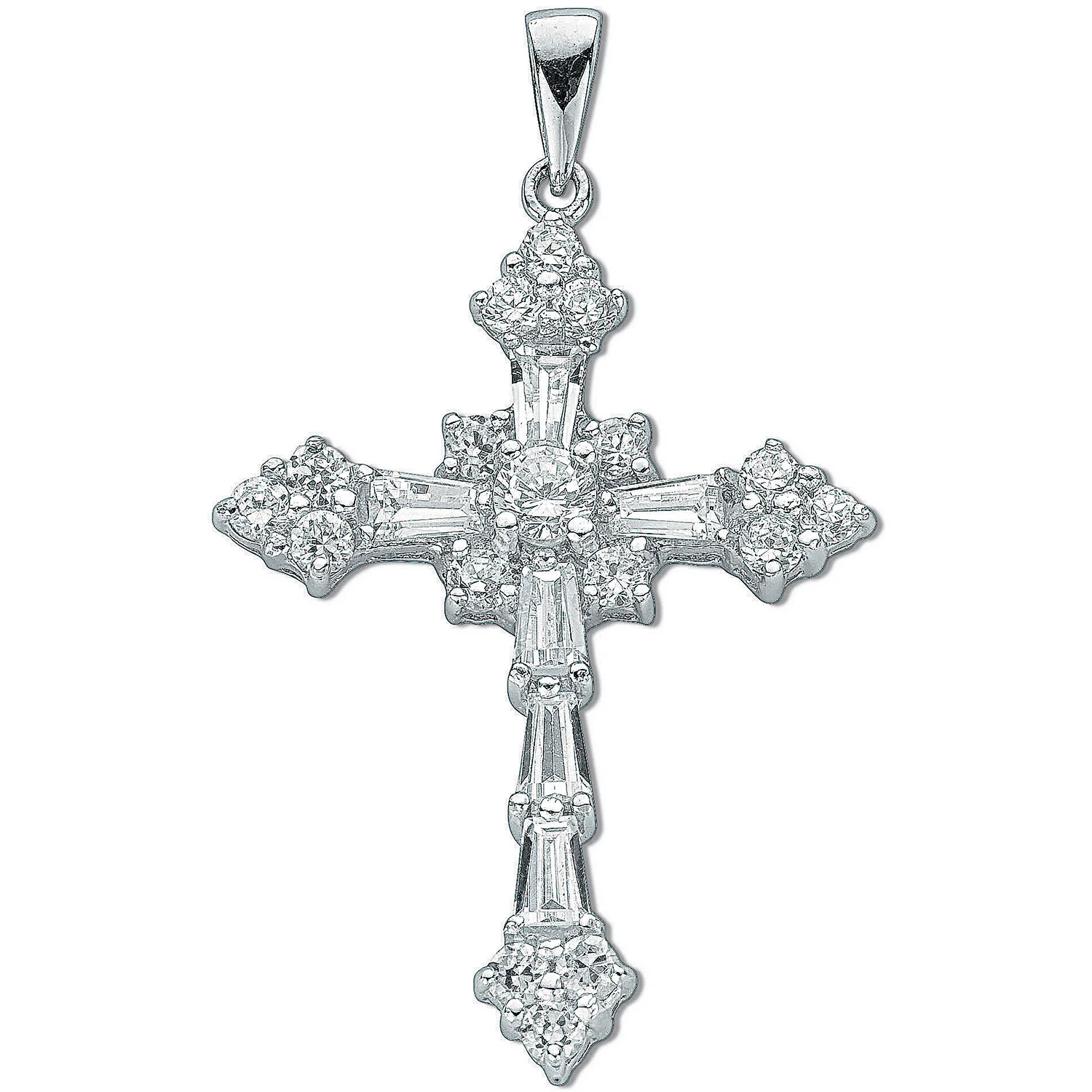 Silver Fancy Baguette Cut Cubic Zirconia Cross - Silver - Image 2