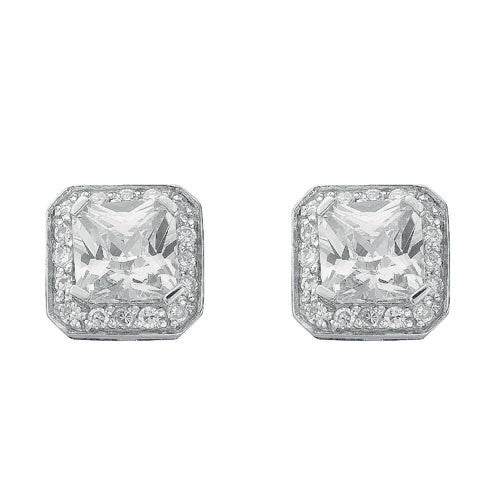 Silver Fancy Cluster Cubic Zirconia Stud Earrings - Silver - Image 2