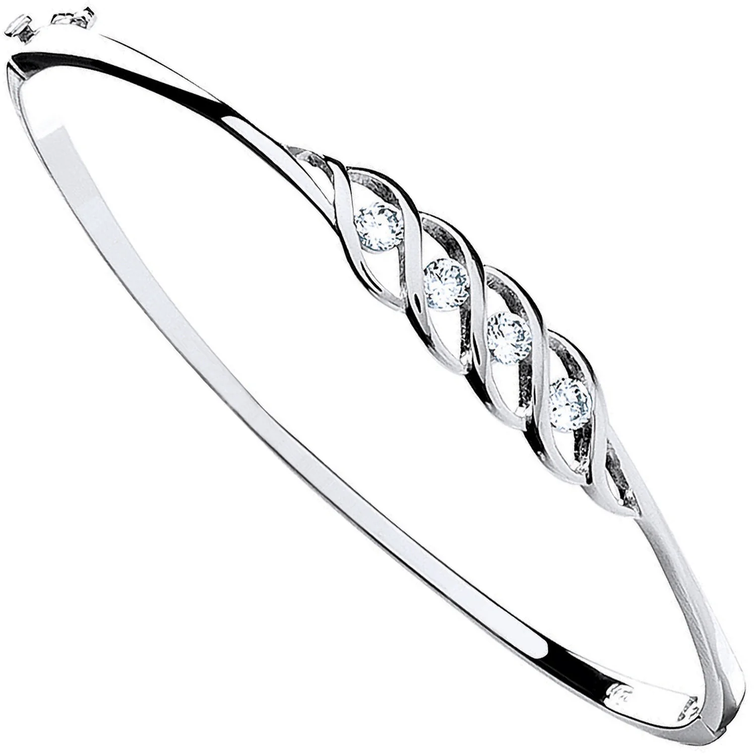 Silver Fancy Cubic Zirconia Hinged Bangle - Silver - Image 2