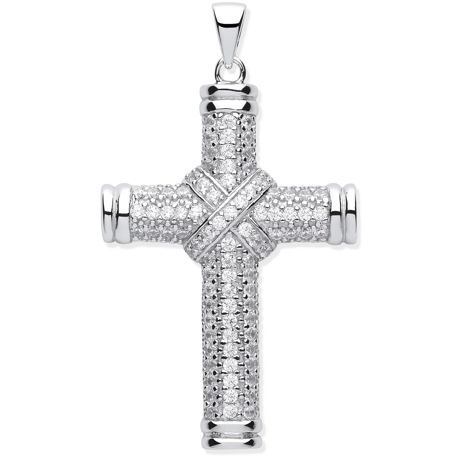 Silver Fancy Cubic Zirconia Kiss Cross - Silver - Image 2